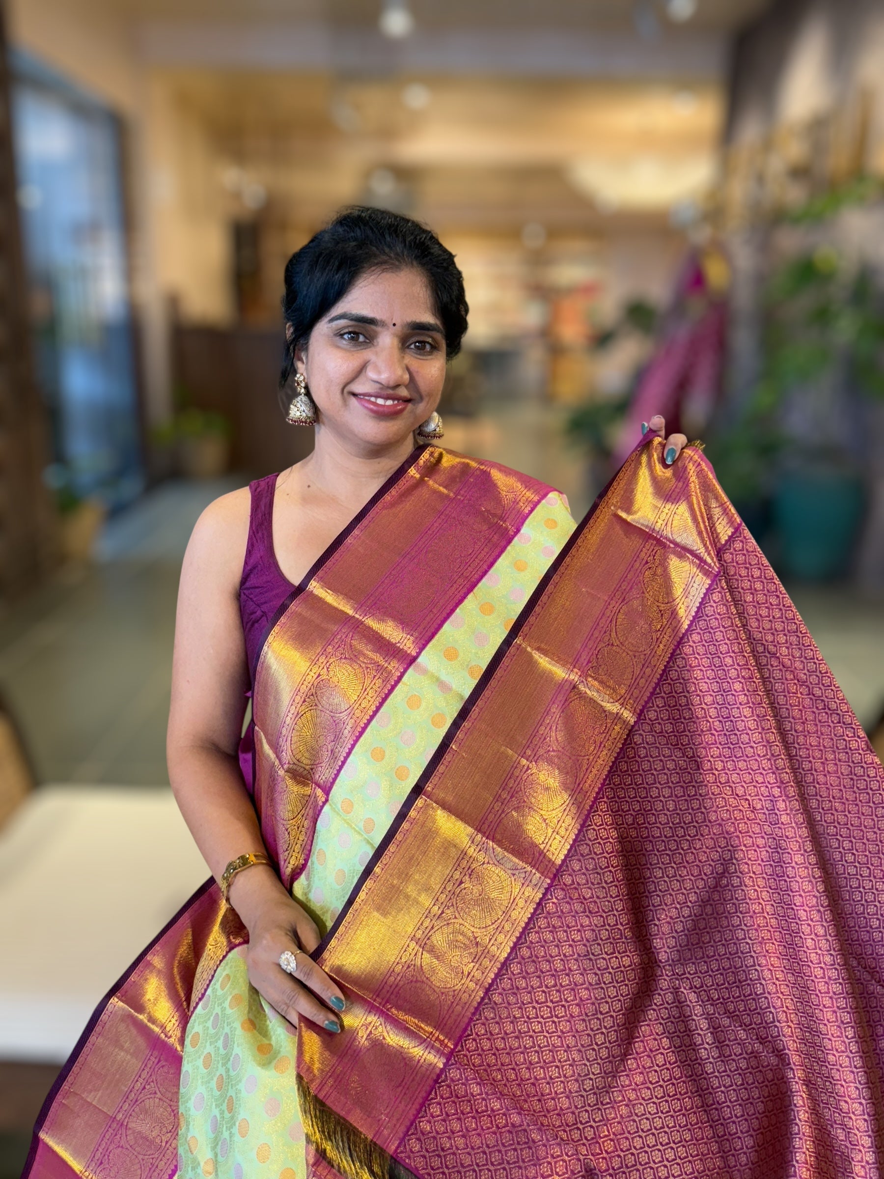 Mint Green Meenakari Korvai Kanjeevaram Saree