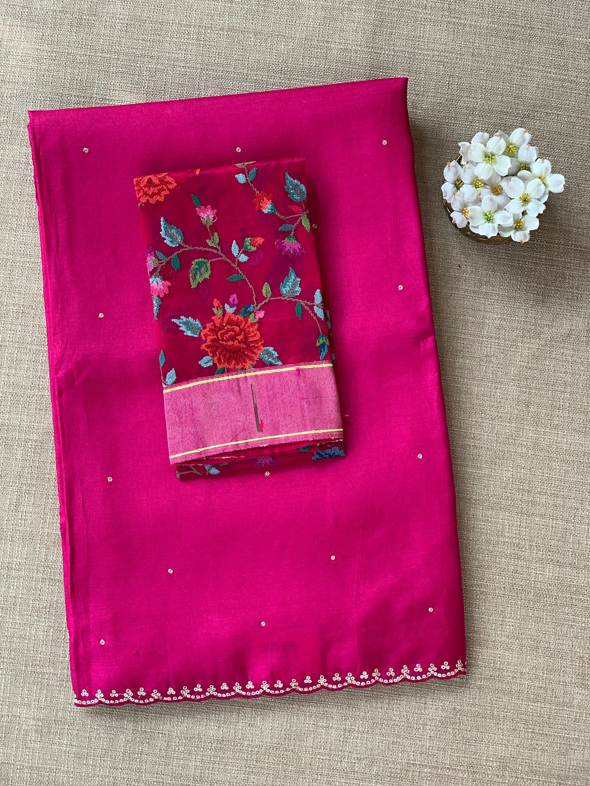 Rani Pink Tussar with fusion blouse