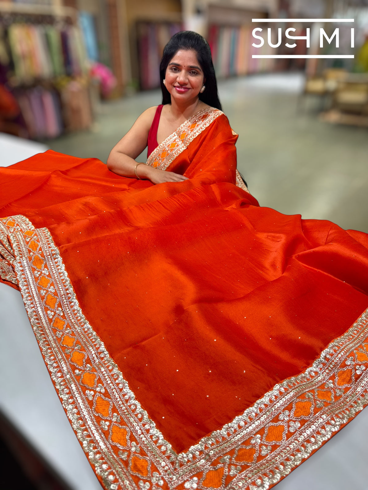Fanta orange pure Organza with sabhya borders : S62F148