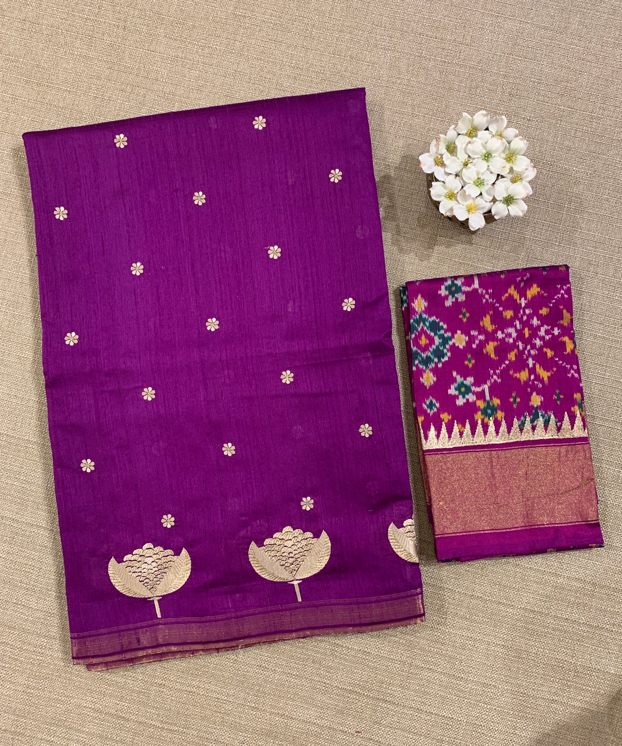 Purple Pure Handloom Raw Silk Saree