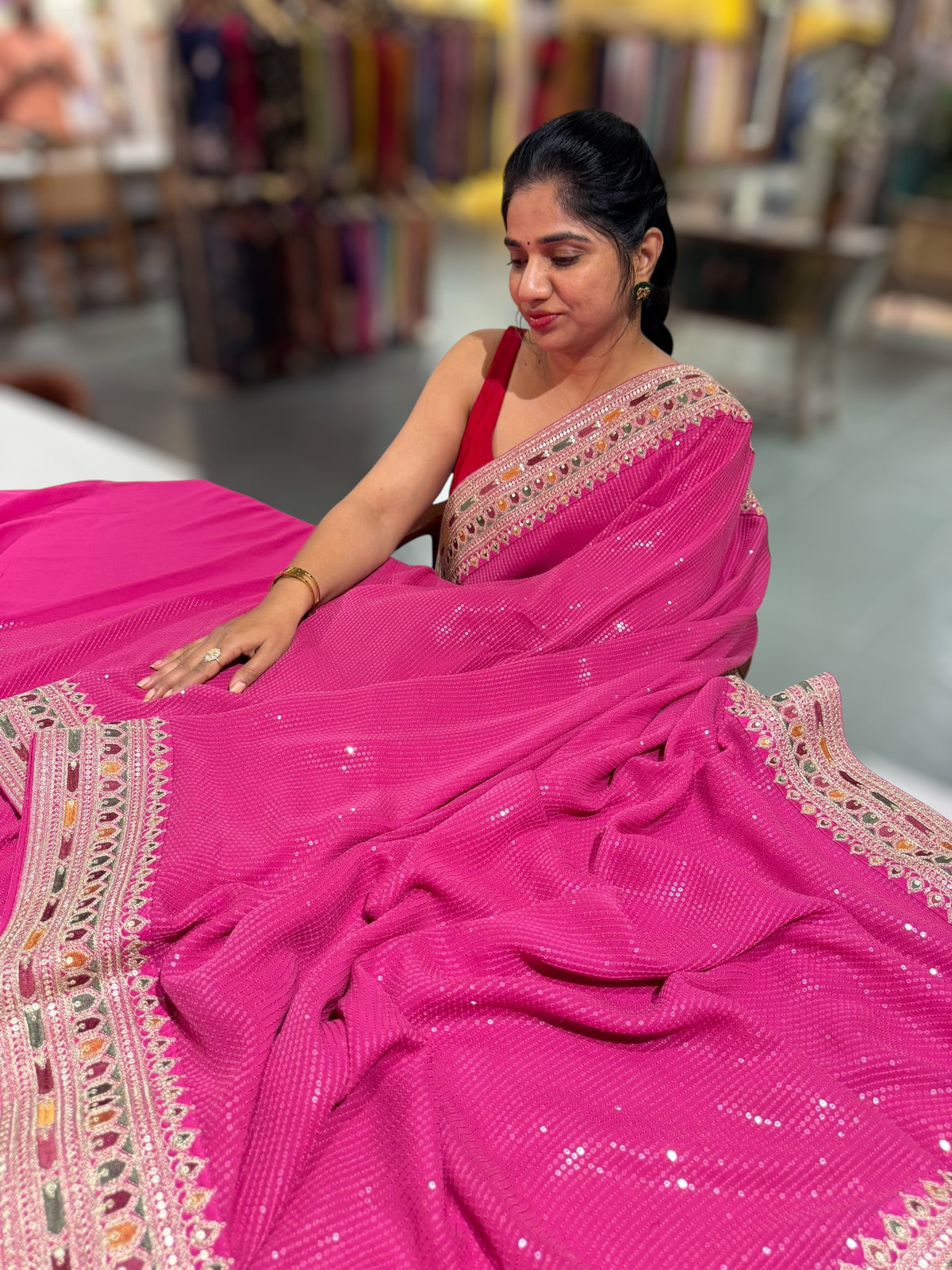 Pink Georgette sequnce Saree with Sabyasachi borders