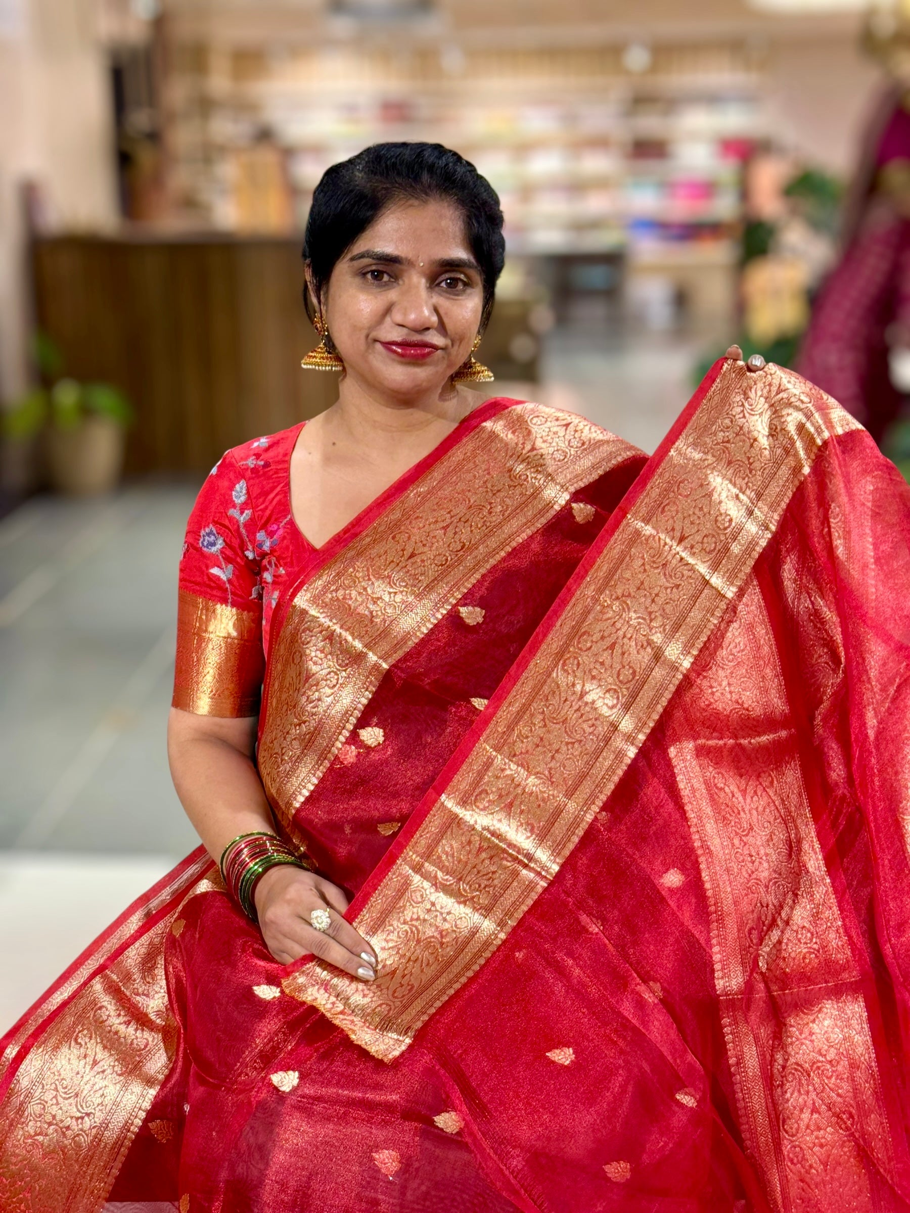 Red Banarasi Tissue Silk Saree