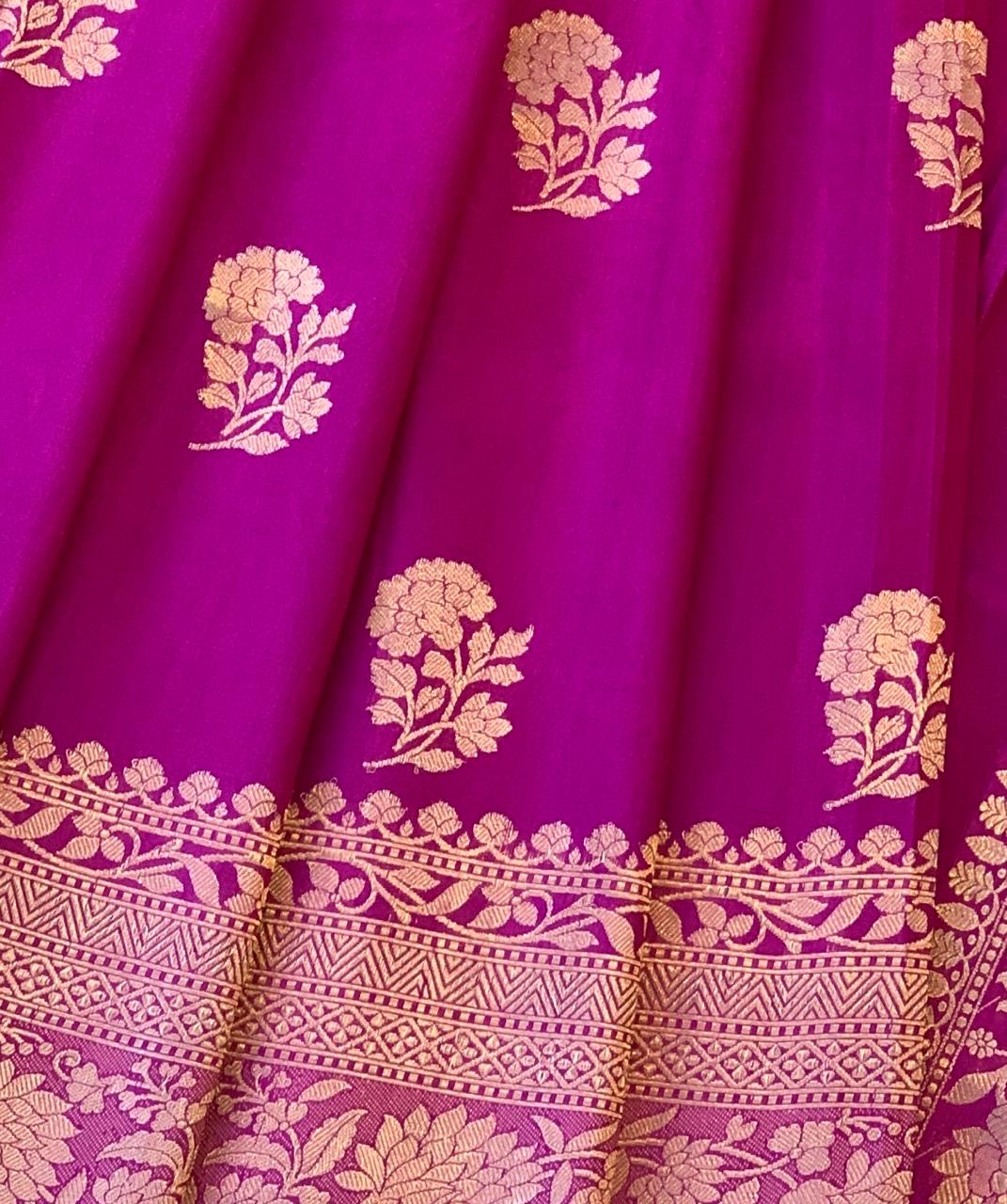 Majenta Raw Mangoe Silk Saree in Monotone Look & kaduwa woven motifs.