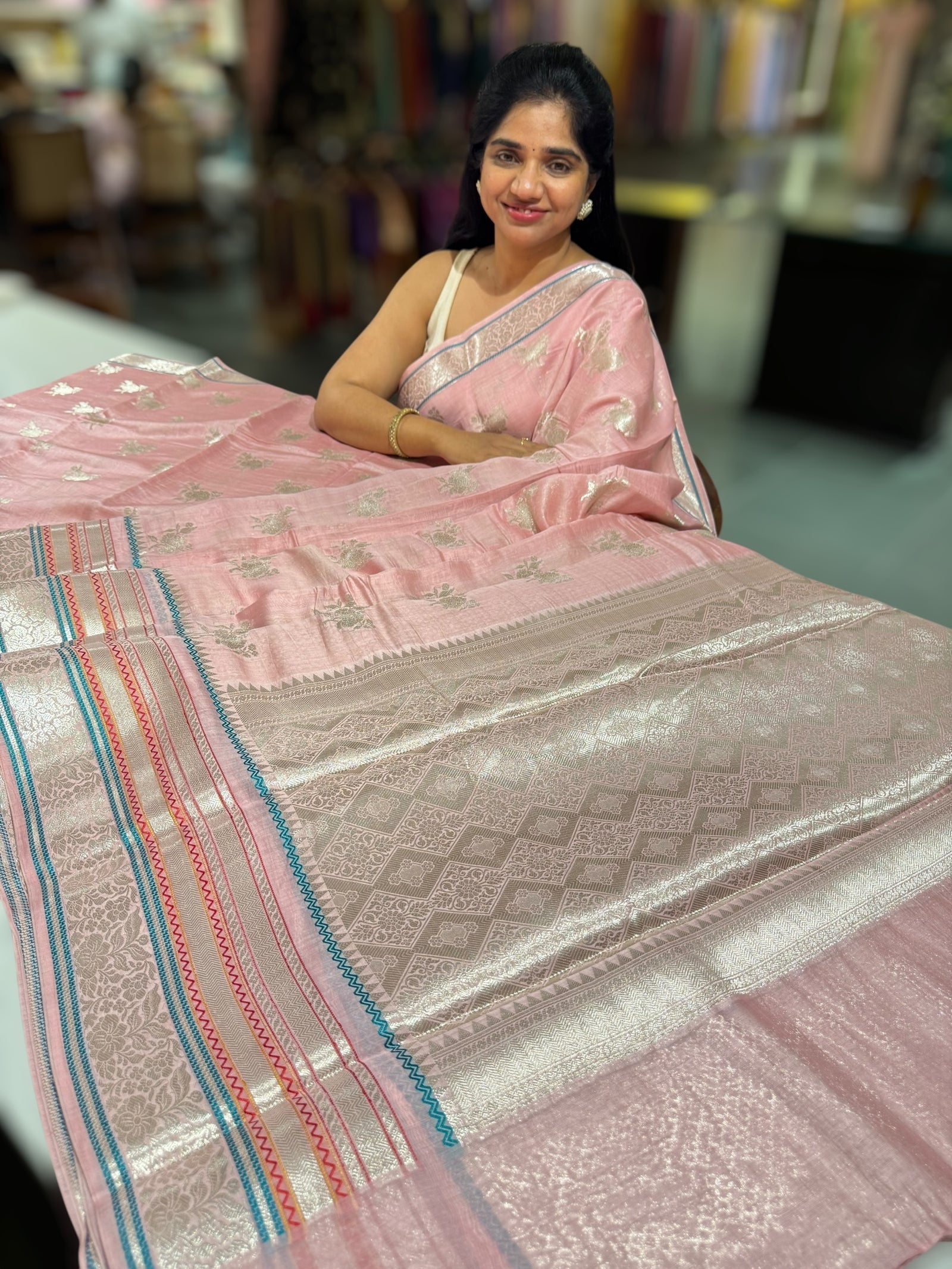 Pastel Pink Banarasi Mul Silk Cotton Saree