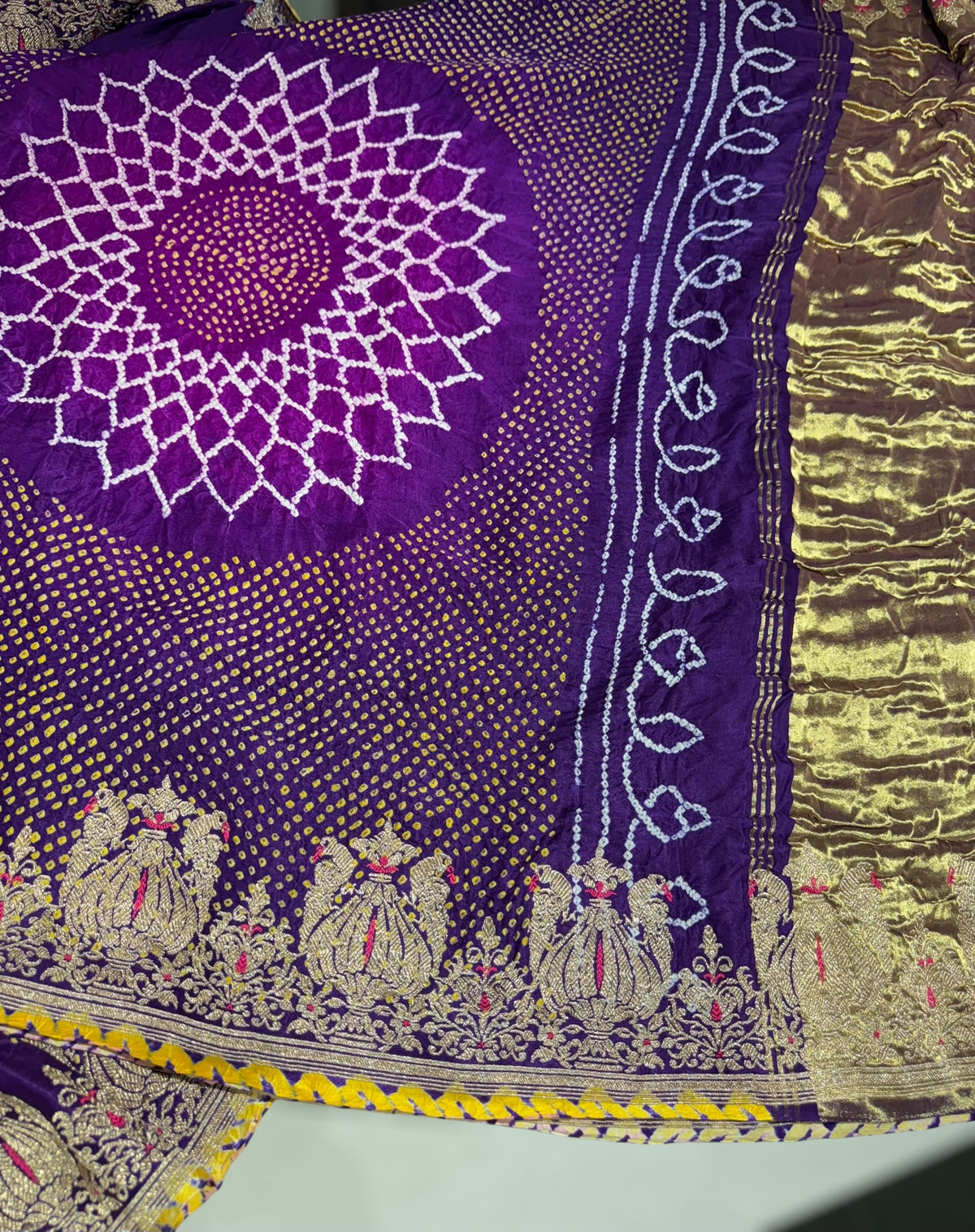 Dark Voilet Designer Rai Bandhej Saree With Embroidered Border