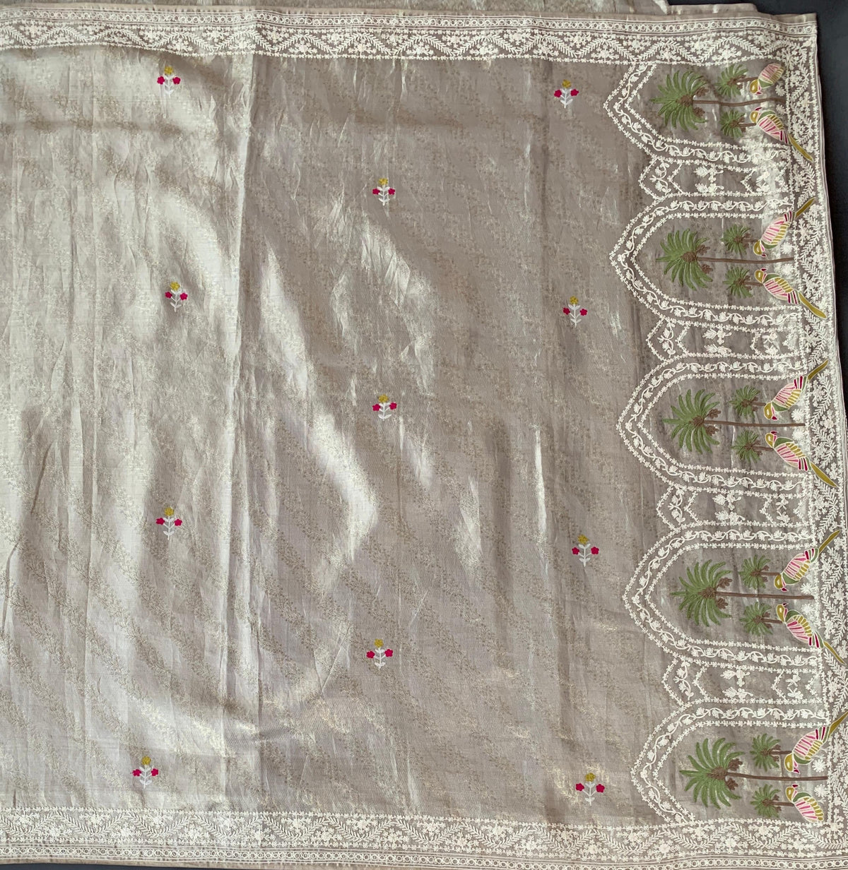 Silver Tissue Brocade Kanjeevaram with embroidery D62F038