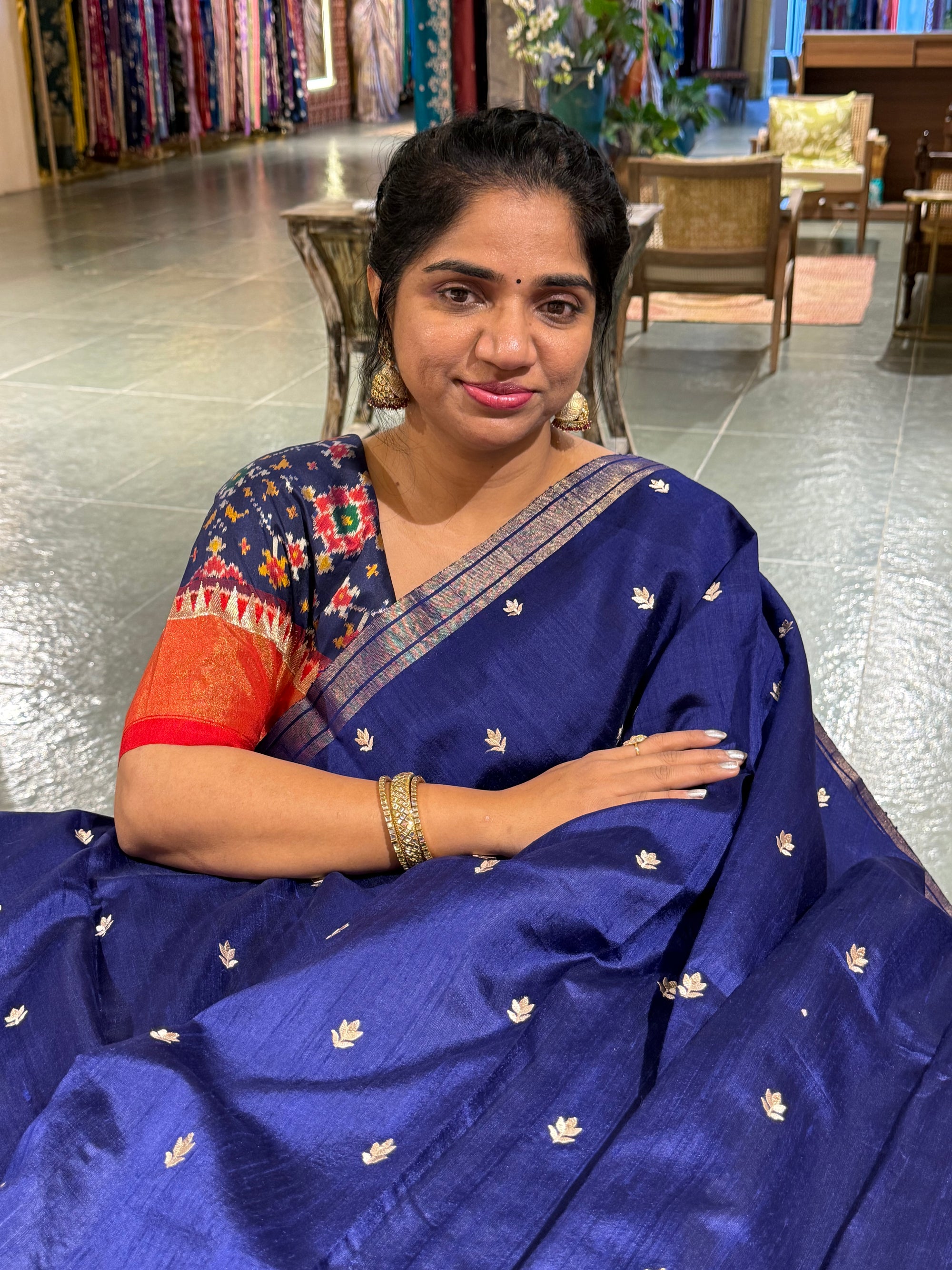 Blue Pure Handloom Raw Silk Saree