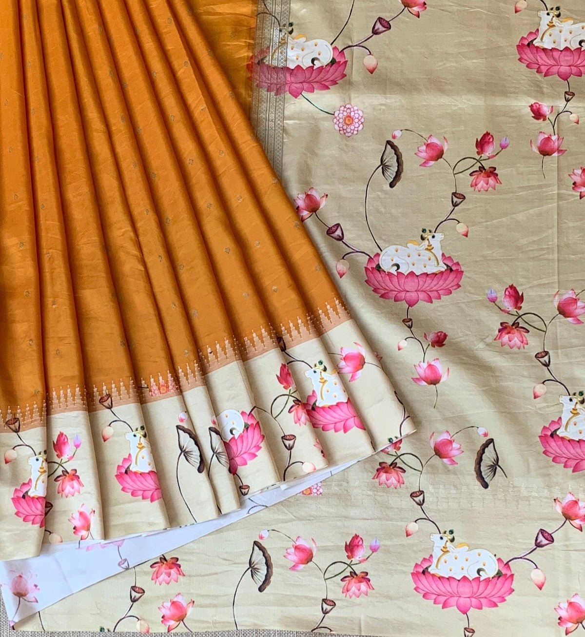 Kanchi designer soft silk saree with pichwai printed border