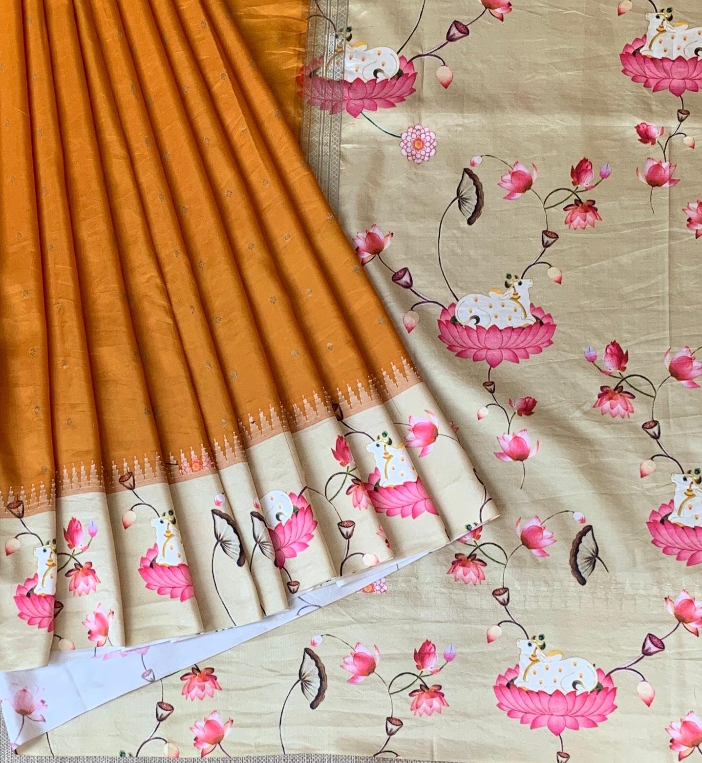 Kanchi designer soft silk saree with pichwai printed border