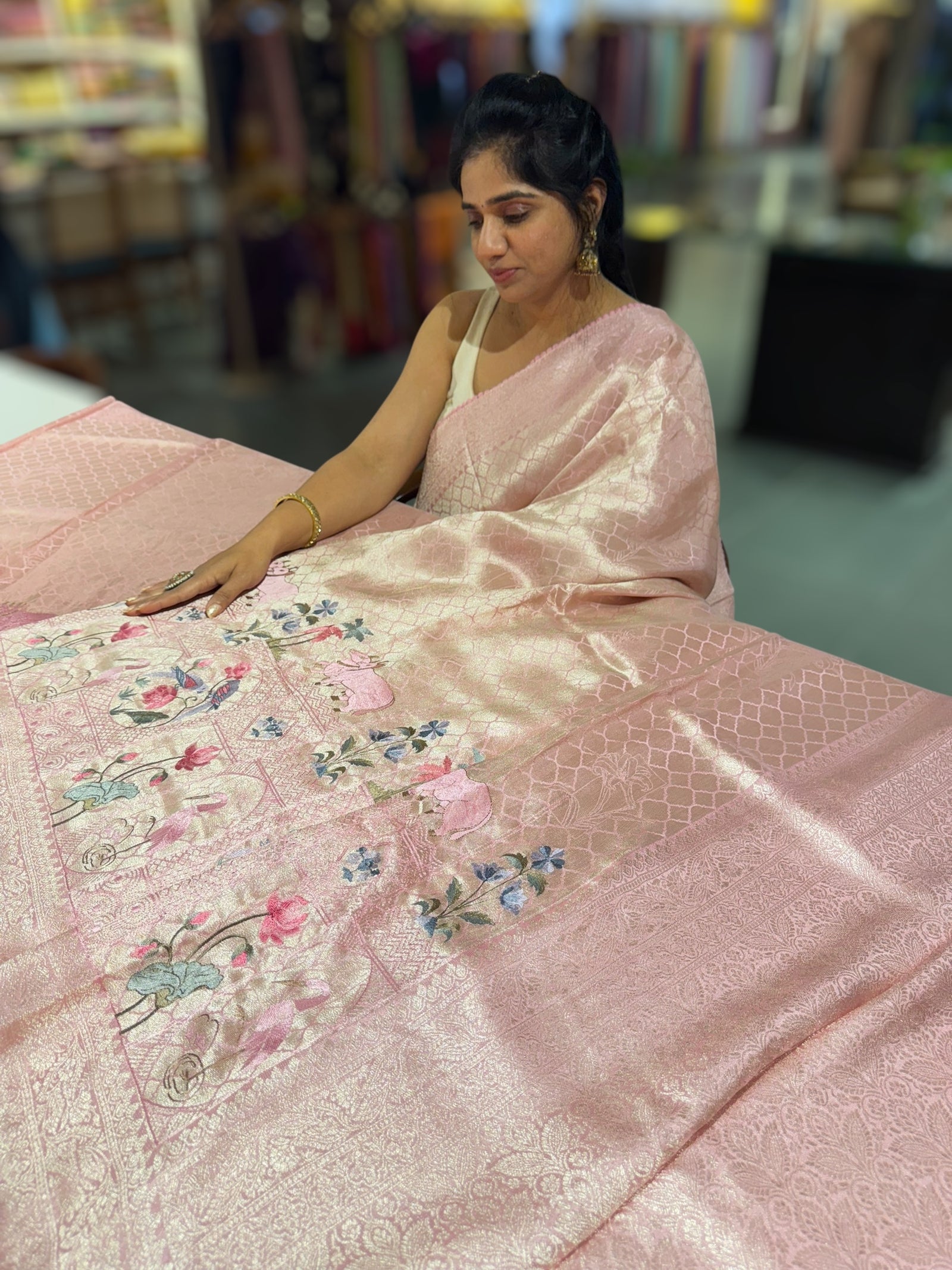 Pastel Pink Fancy Banarasi saree with embroidery