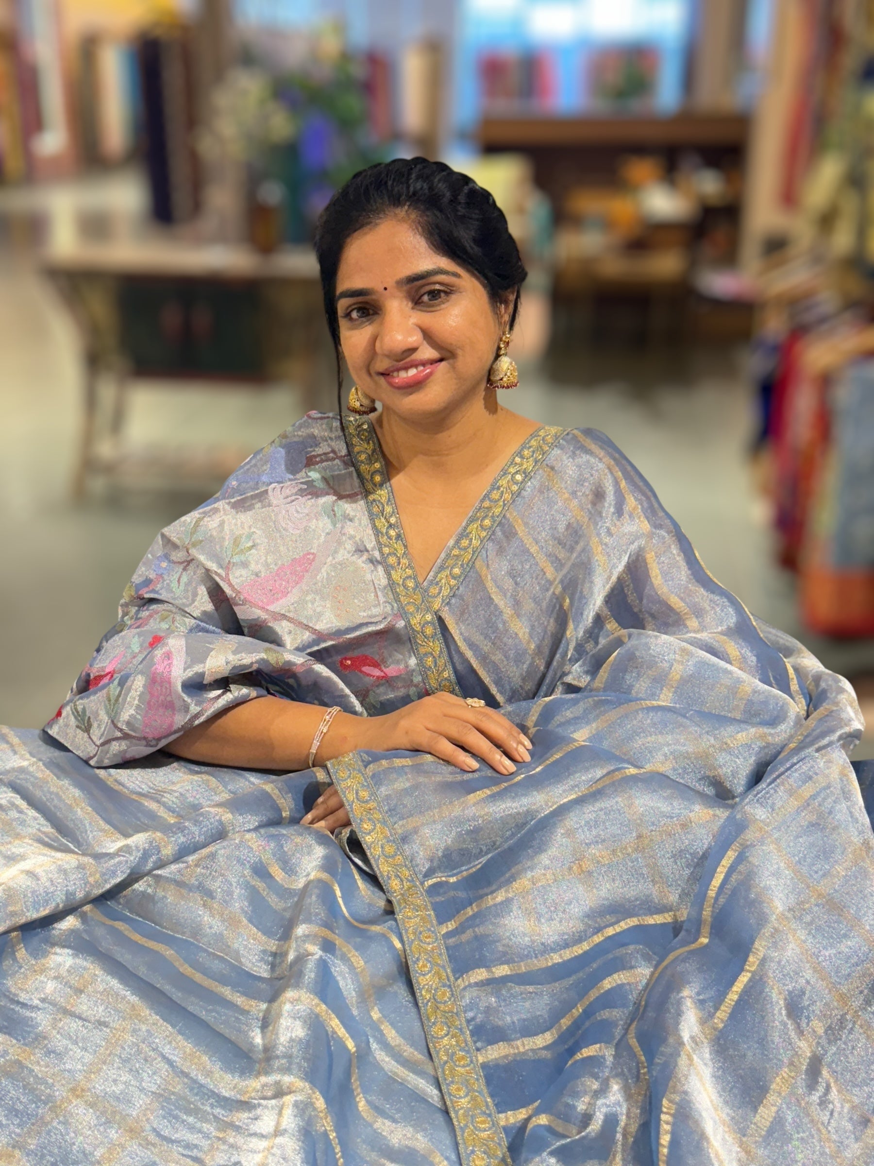 Cobalt Blue  Banarasi Tissue checks Saree with Sabyasachi Borders