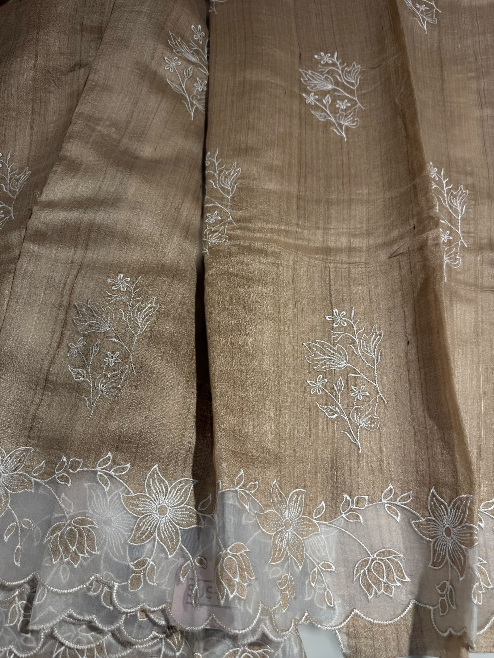 Chickoo Pure Handloom Tussar Saree with embroidery