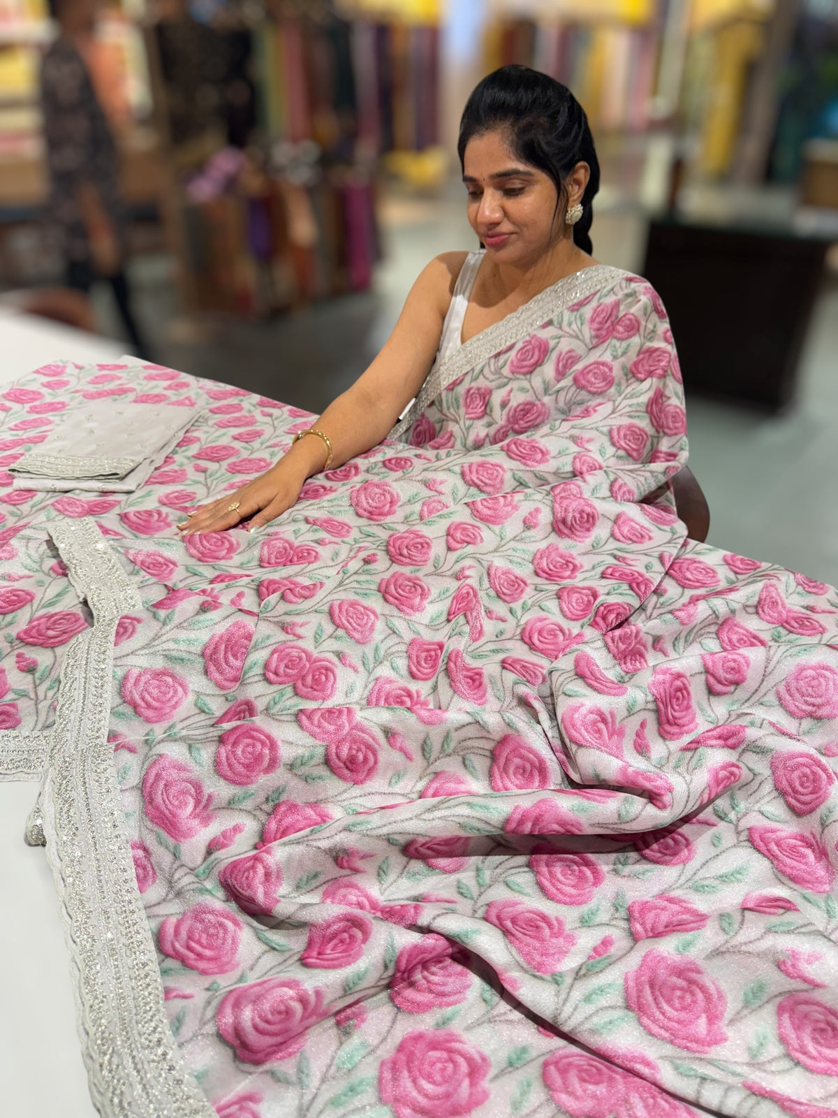 Silver base Tissue Georgette Saree