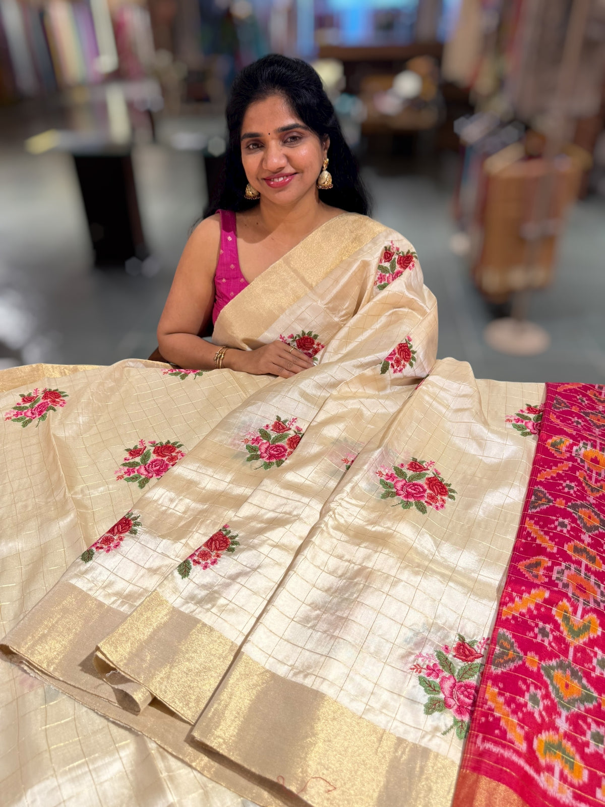 Ivory Kanchi Soft Silk Saree with embroidery