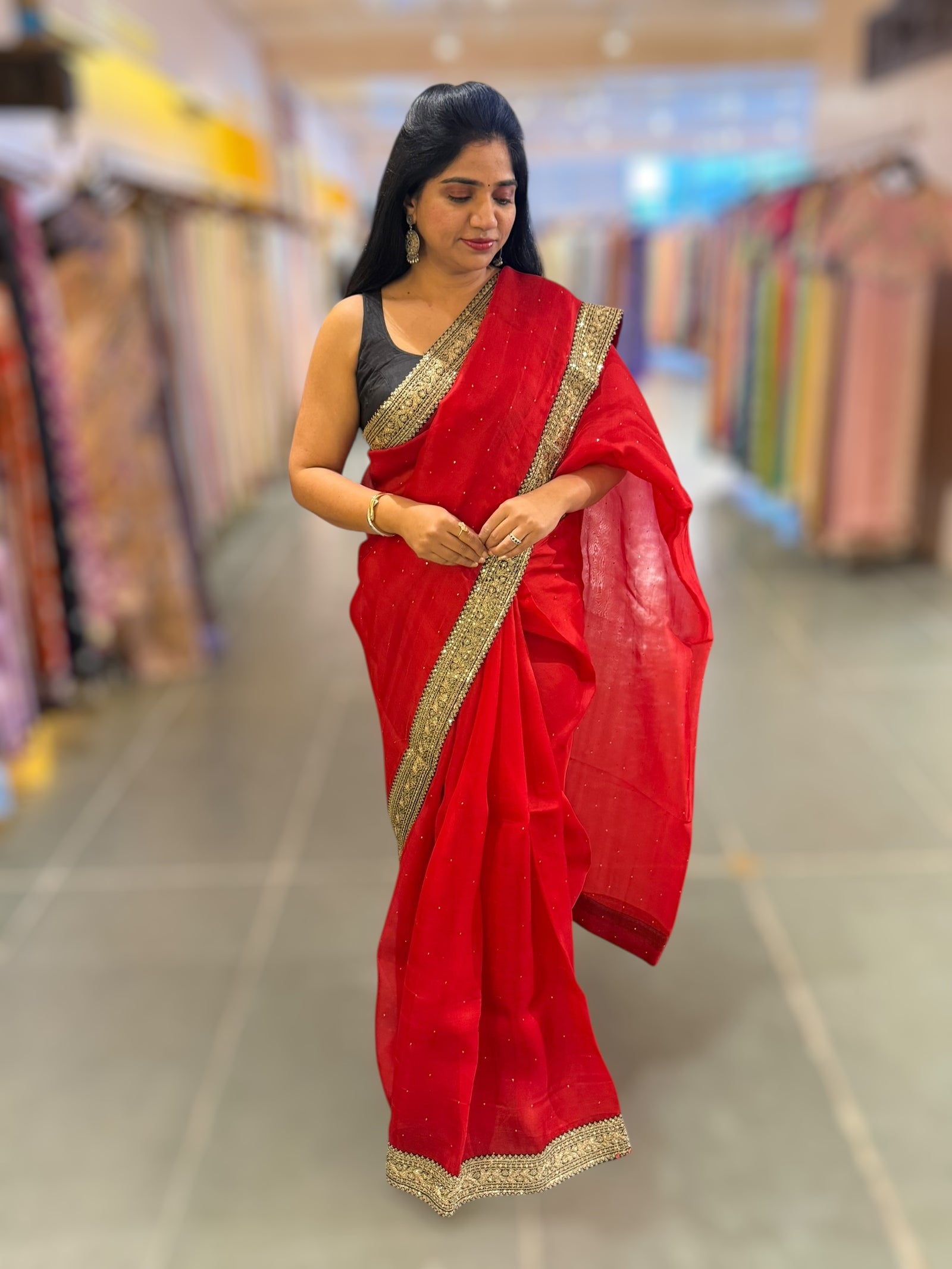 Red Organza with sabyasachi borders