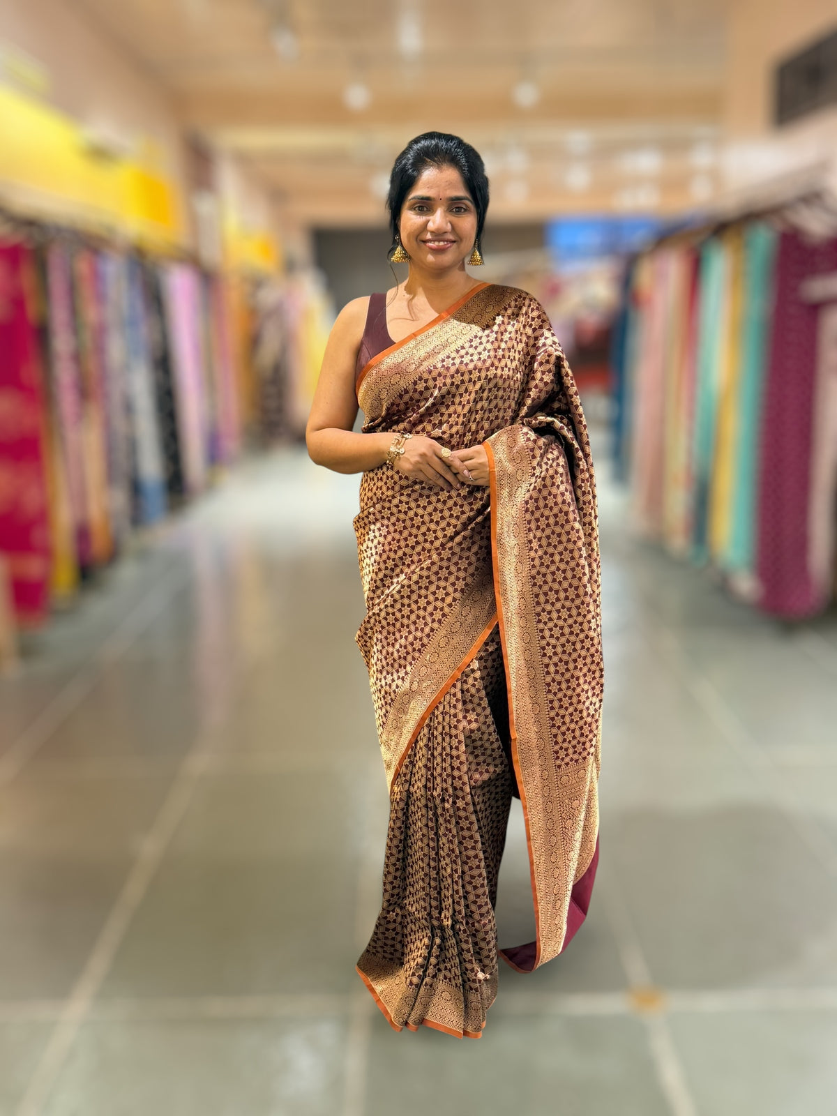 Brown Banarasi Tanchoi Silk Saree