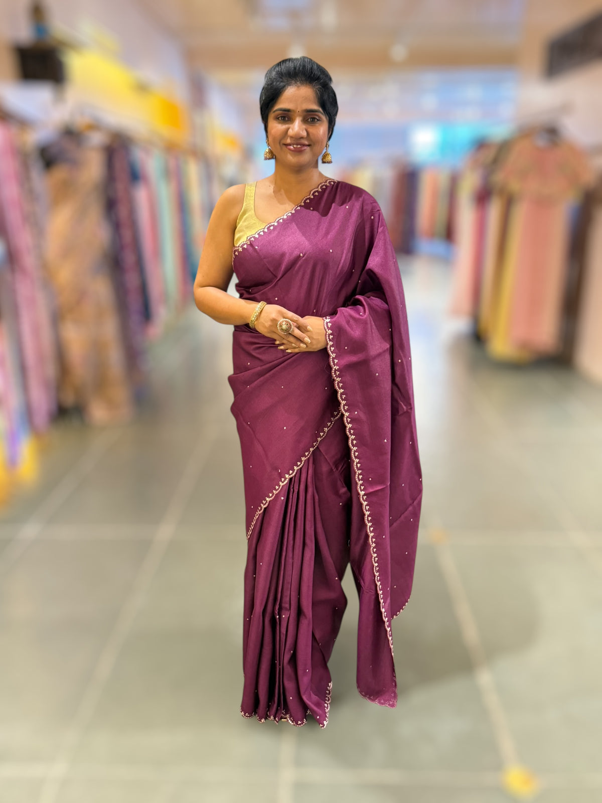 Wine tussar with fusion blouse