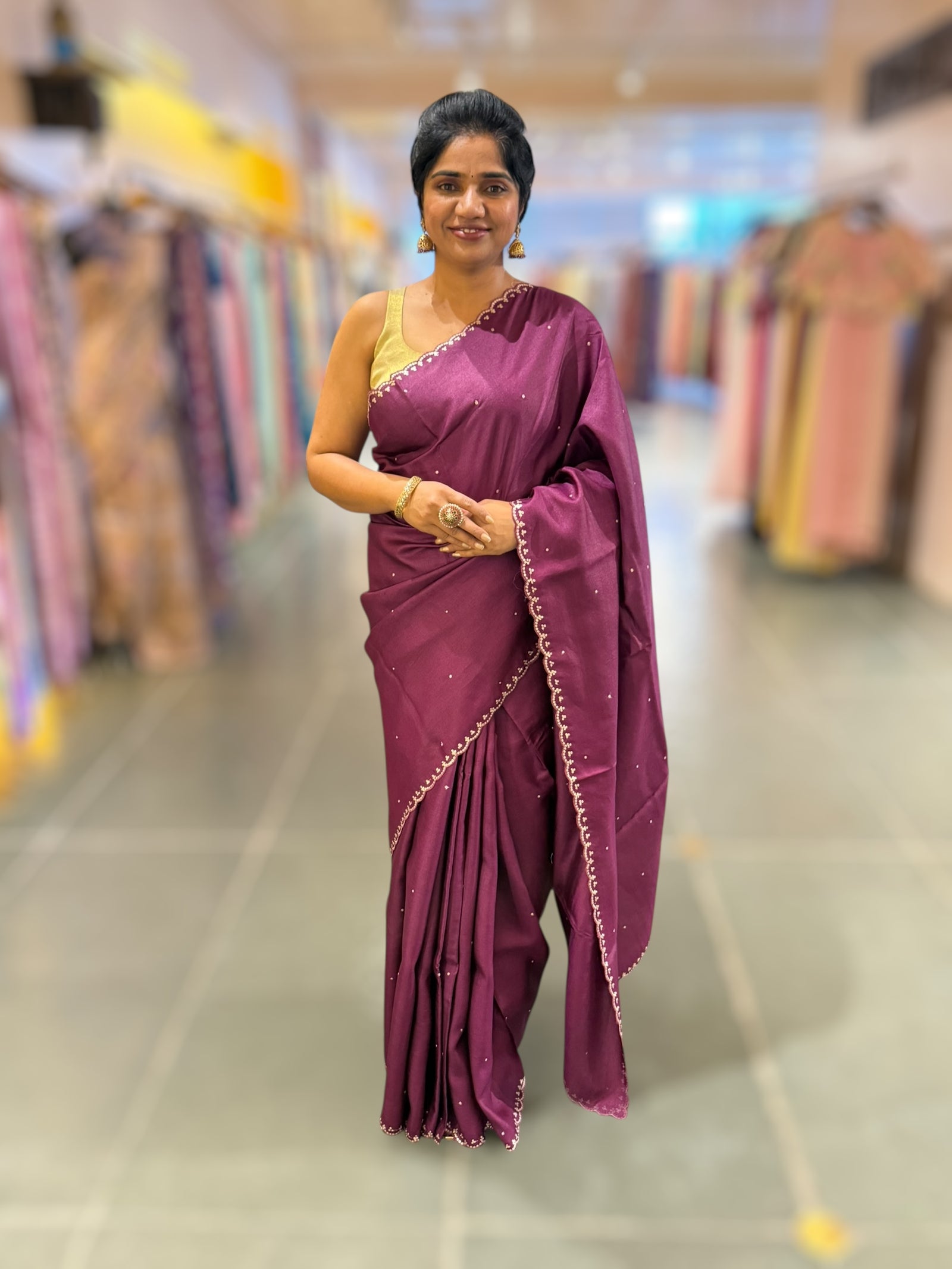 Wine tussar with fusion blouse