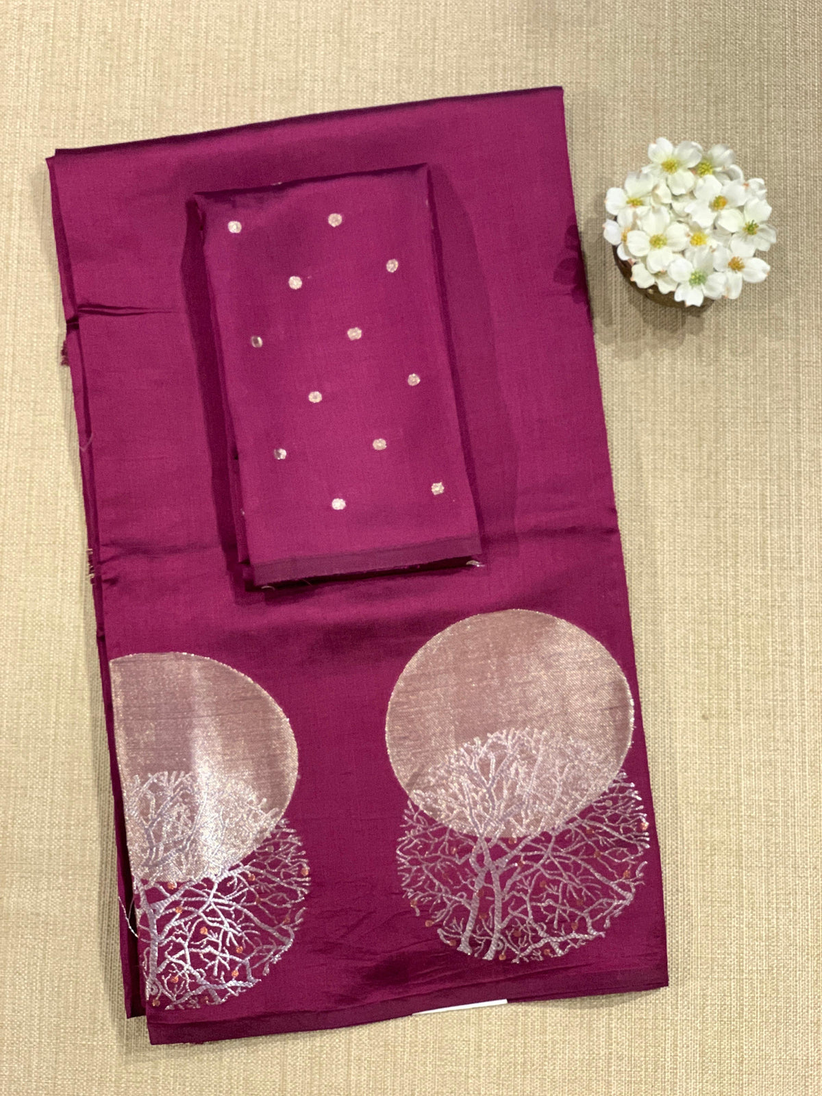 Grape Wine Banarasi Chiniya Silk with contemporary Borders