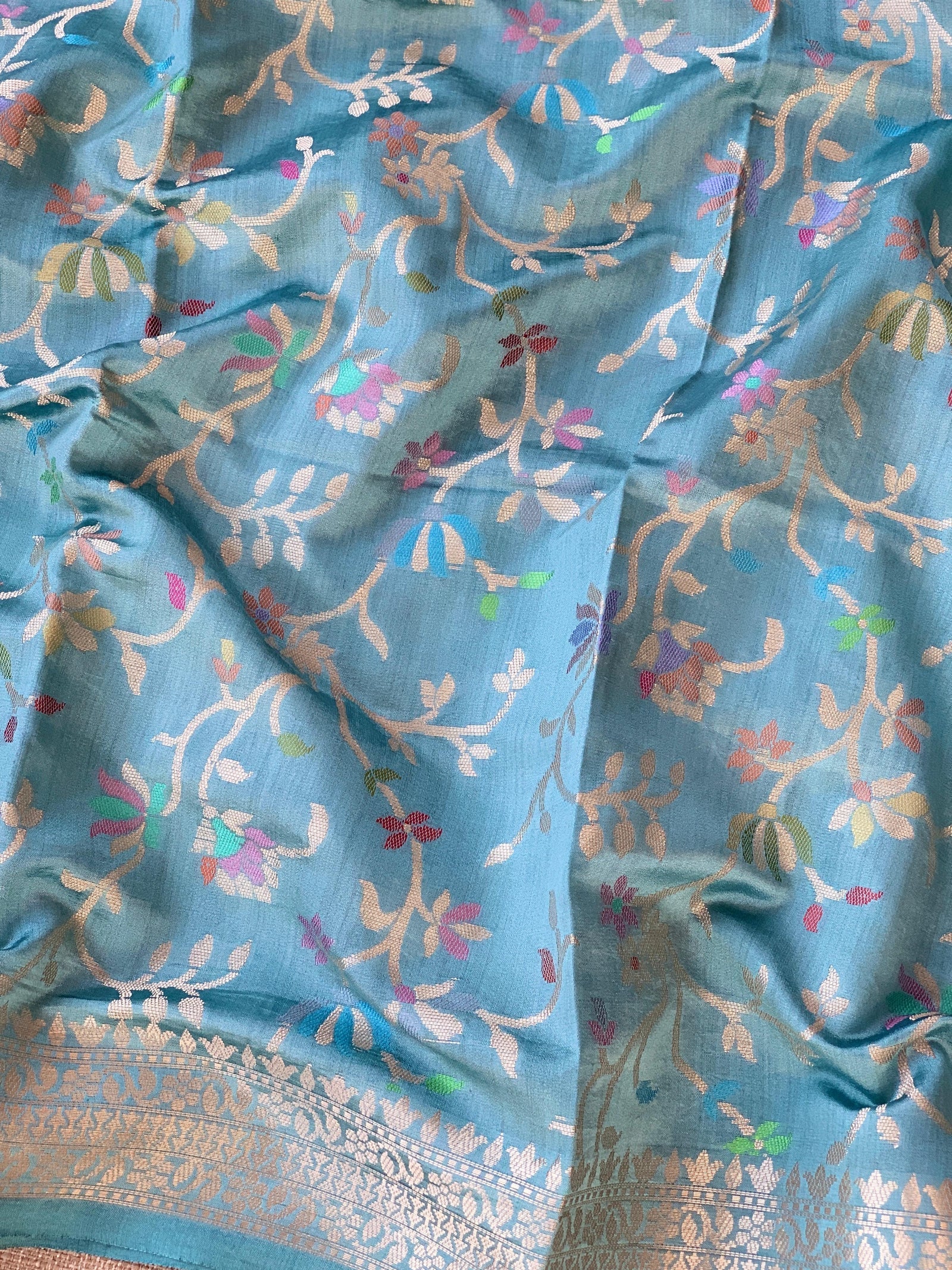 Powder Blue Banarasi Chiniya Silk 3-pc Suit set : SS62J02