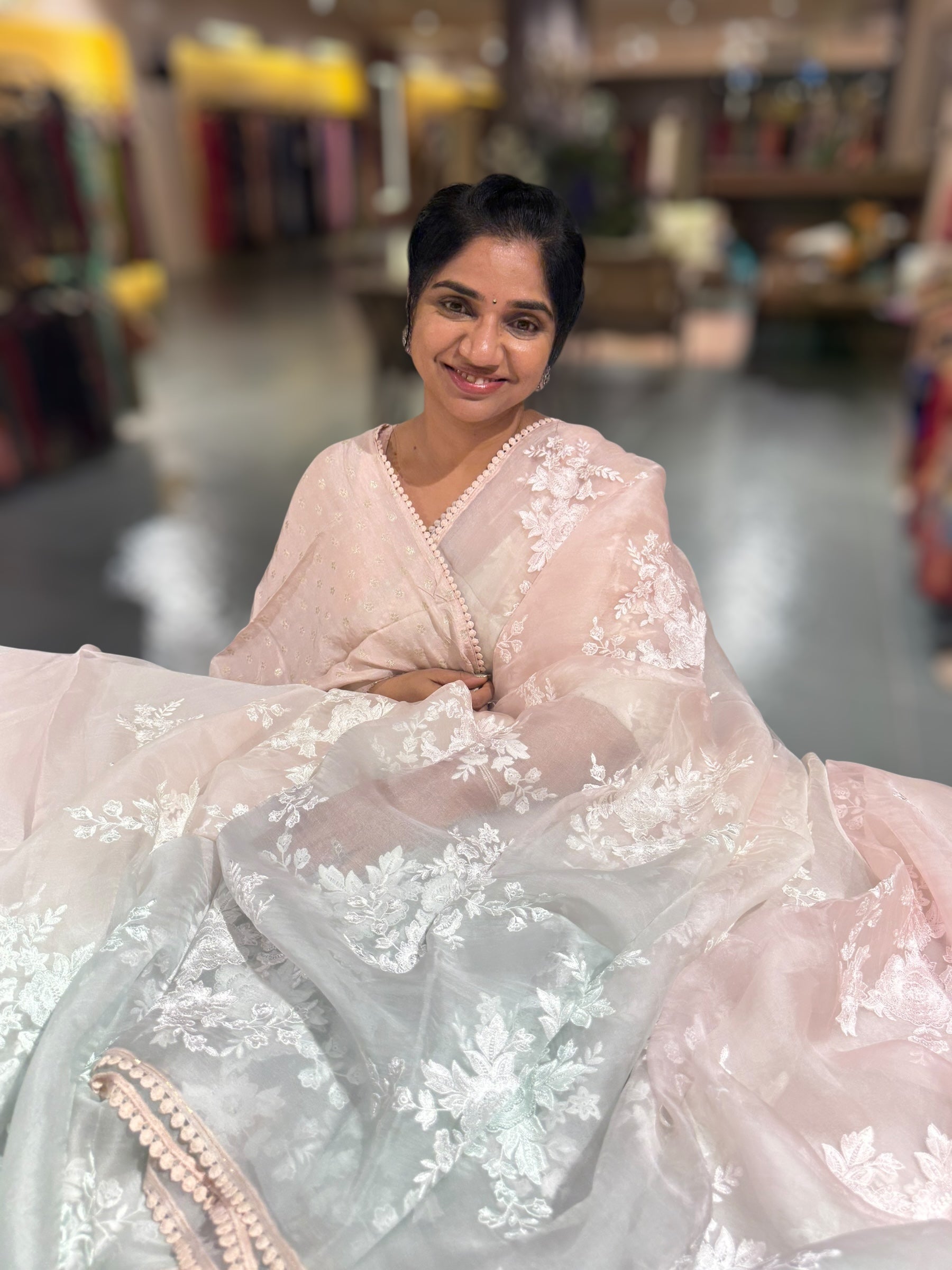 Pure Muslin Ombre Dyed Saree With allover Embroidery