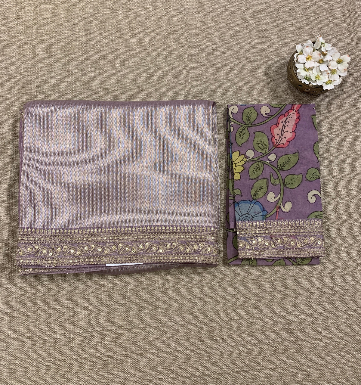 Lilac Banarasi tonchoi with pen kalamkari Blouses