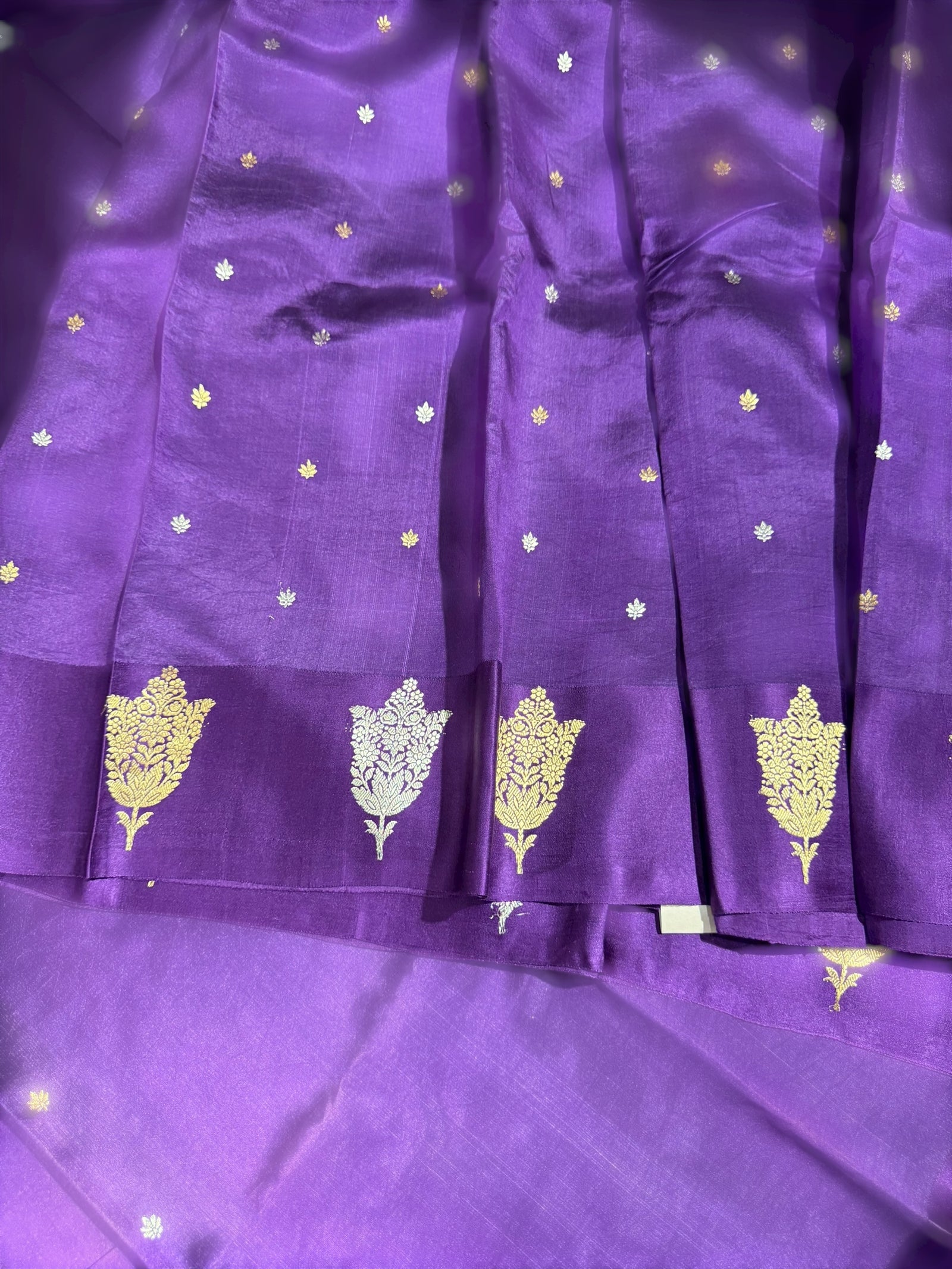 Brinjal Poona Silk Saree with kaduwa woven Motifs on Mashru Borders