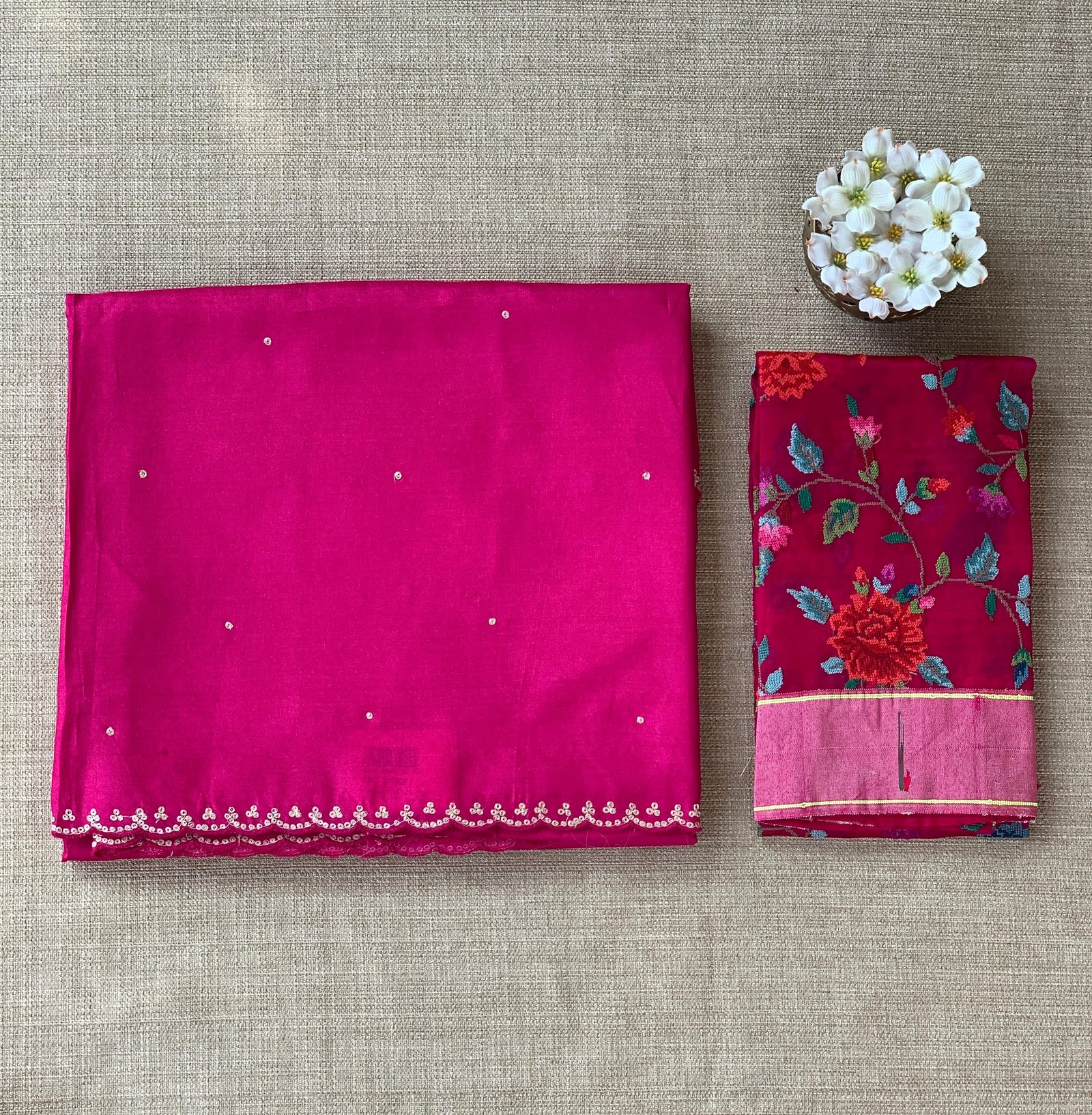 Rani Pink Tussar with fusion blouse