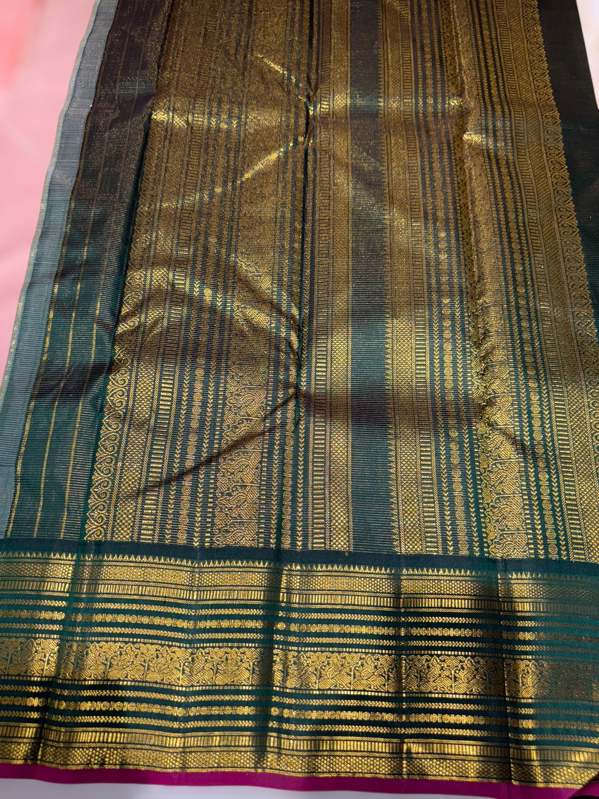 Peach Pink stripes Vaira Oosi Stripes Vintage Kanjeevaram Saree