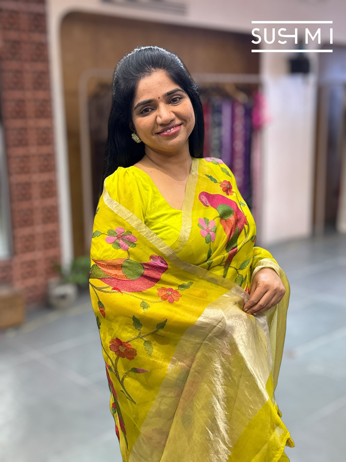 Lime Green Organza Saree with embroidery