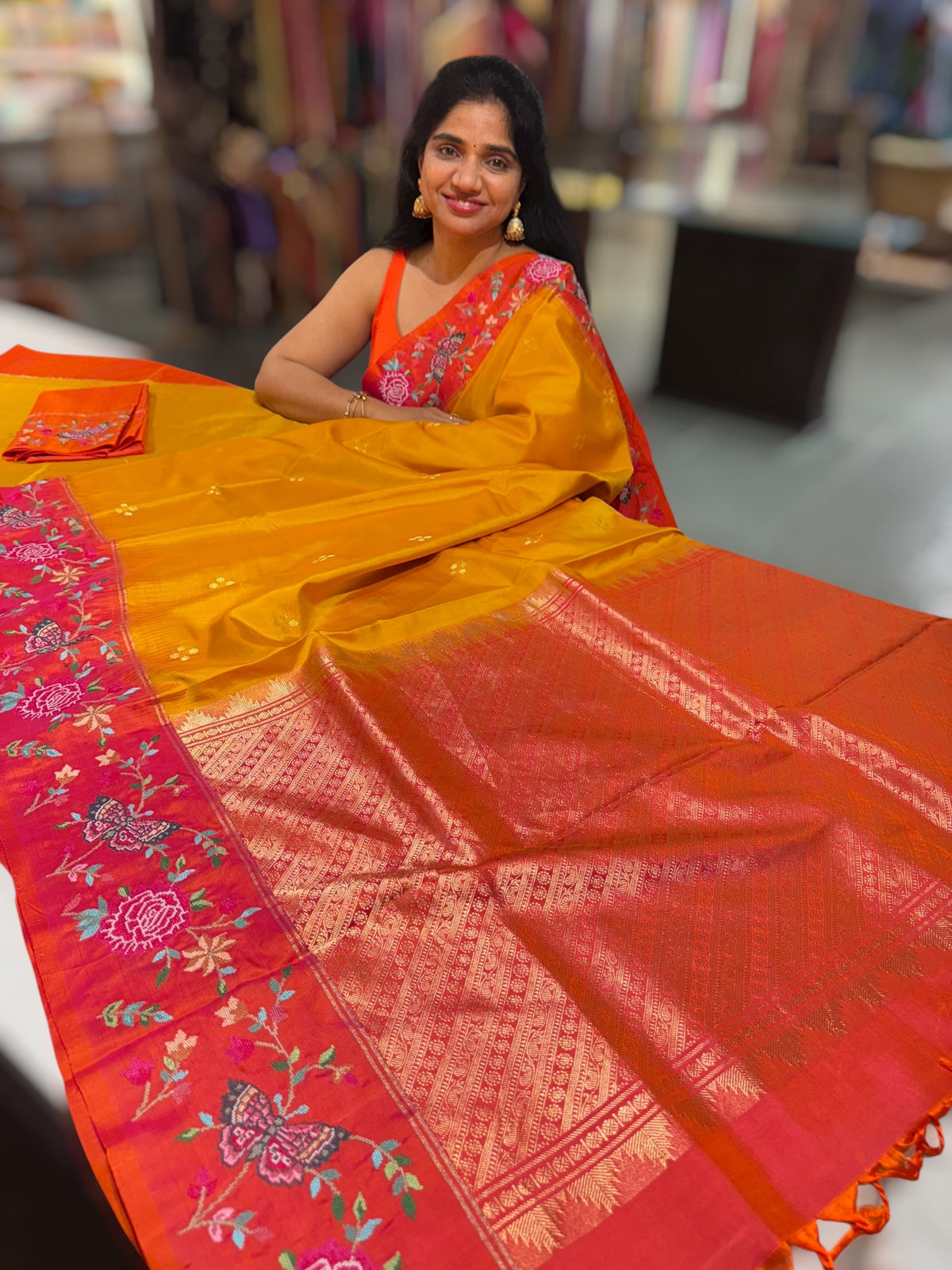 Kanchi Soft Silk Saree with petite point embroidered border
