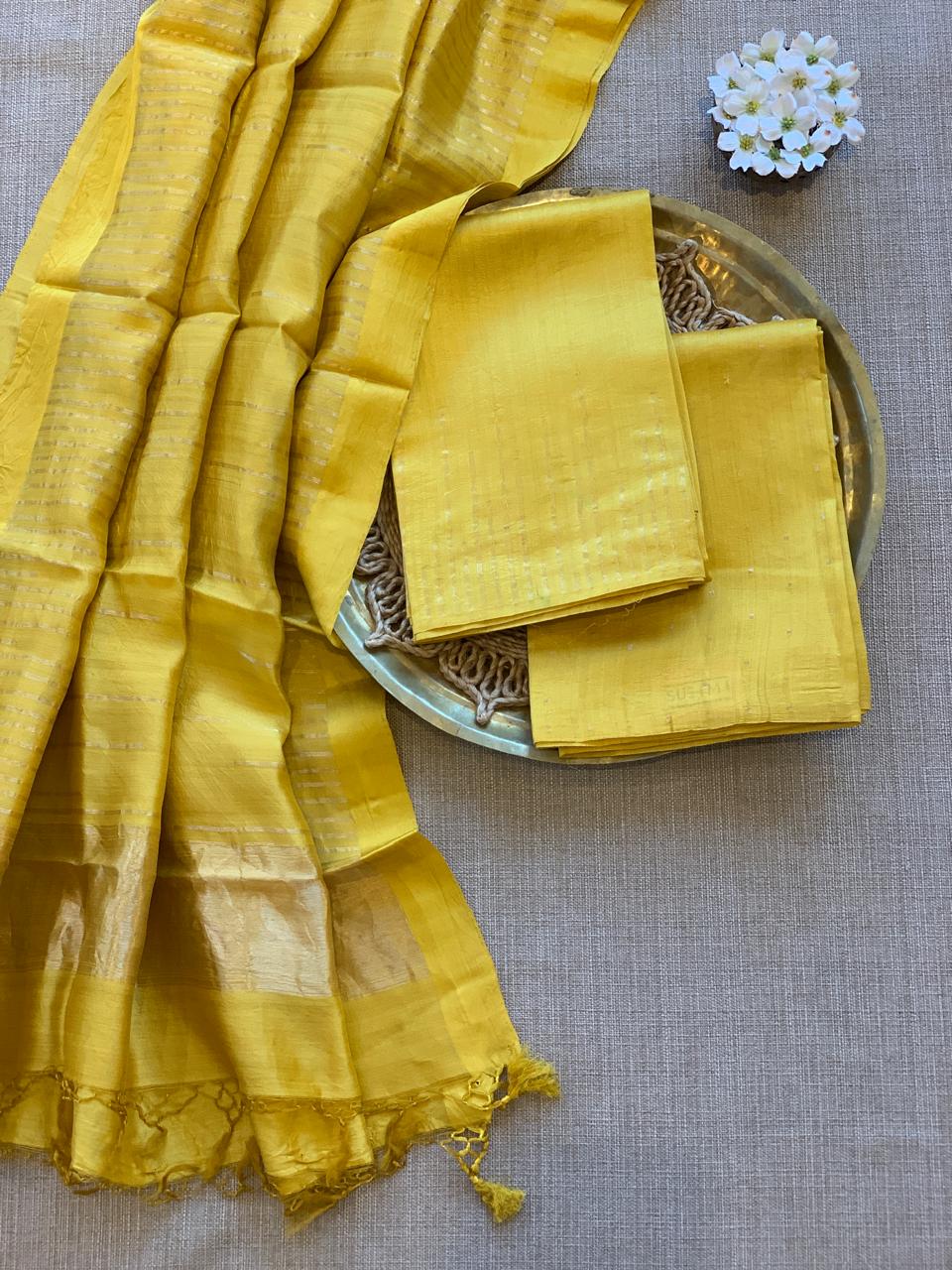Mustard  Banarasi Handloom Chiniya Silk 3-pc Suit Set