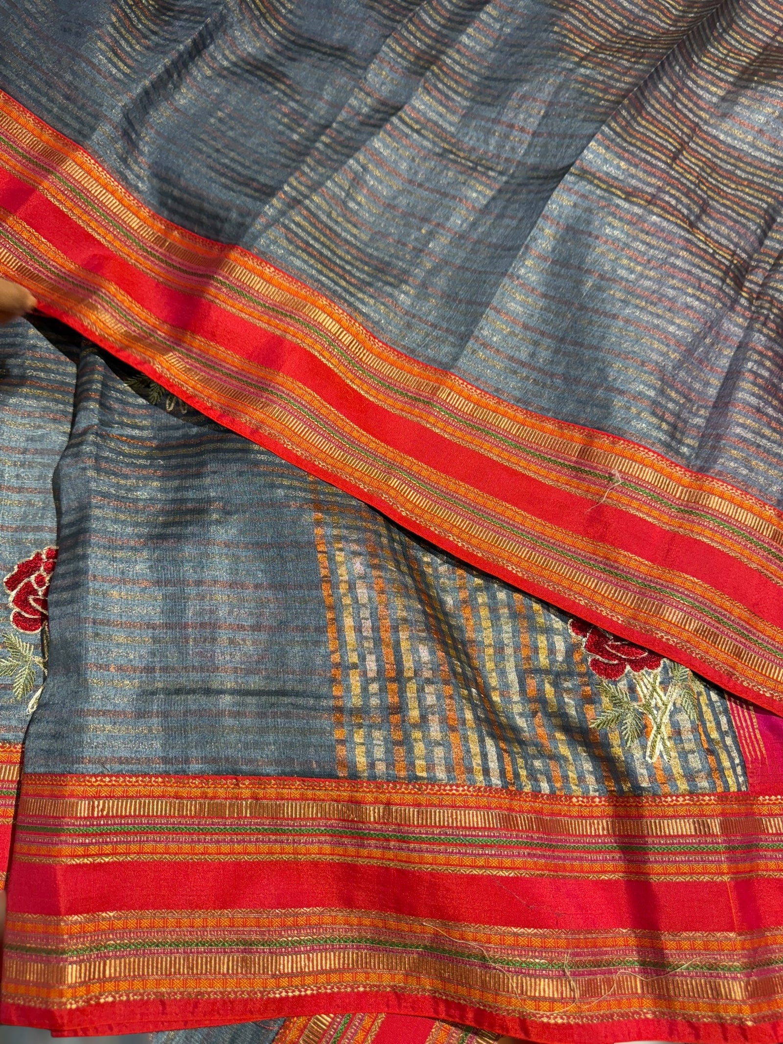 Tussar Tissue and Silk fusion Saree with embroidery