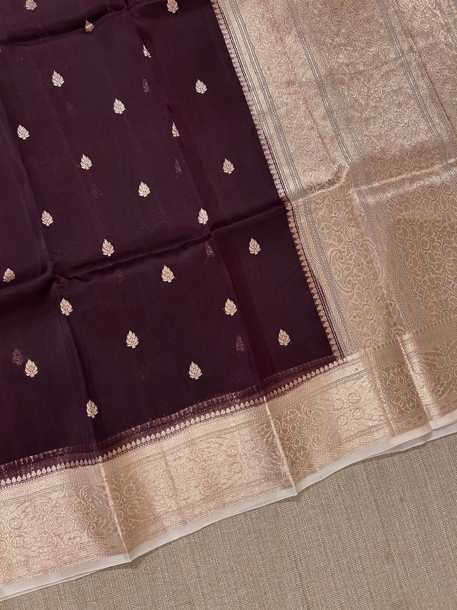 Coffee Brown & Beige Combo Pure Handloom premium Kora Banarasi Saree