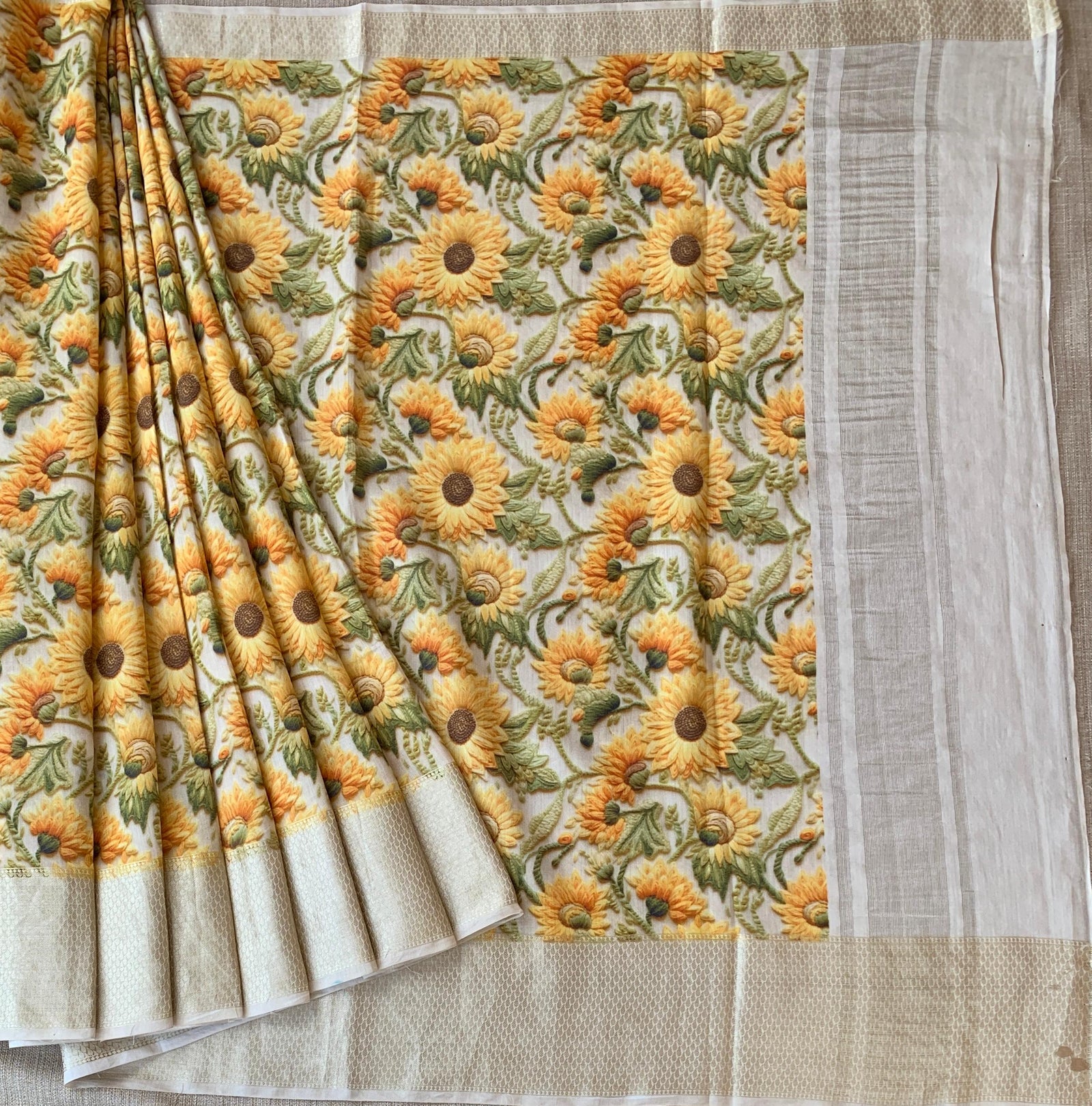 Banarasi Chiniya Silk Sarees with beautiful embroidery style 3D floral Print