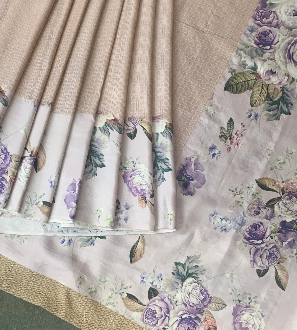 Light Lilac kanchi Brocade Saree with printed border