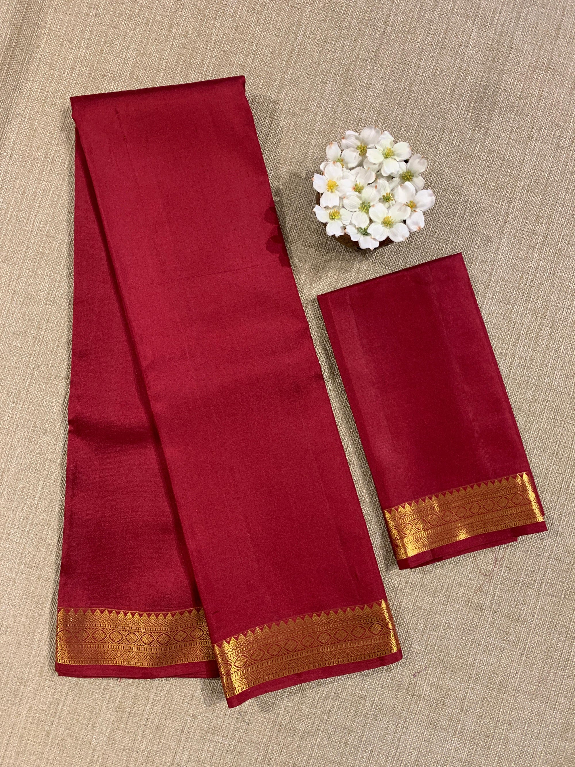Meroon Kanchi Vintage Saree with Petite Point Embroidered Blouse