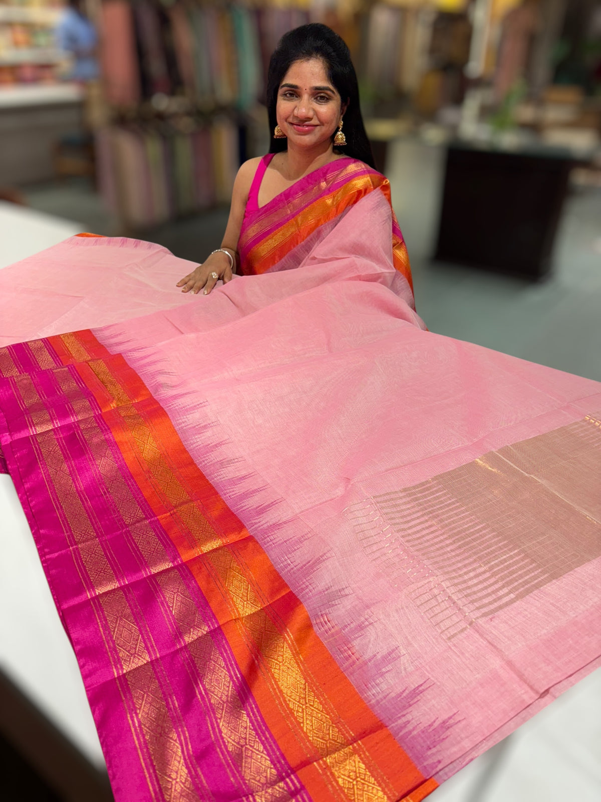 Pastel Pink ponduru khadi jamdani Saree
