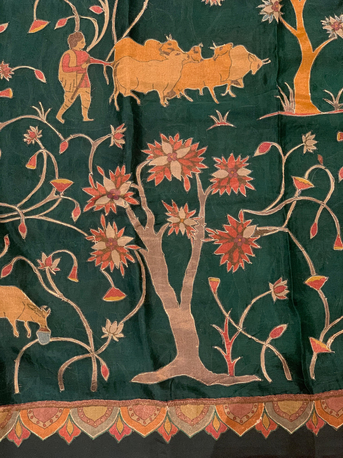 Bottle Green Designer Organza Saree with Stunning Tissue Applique work Saree with village theme