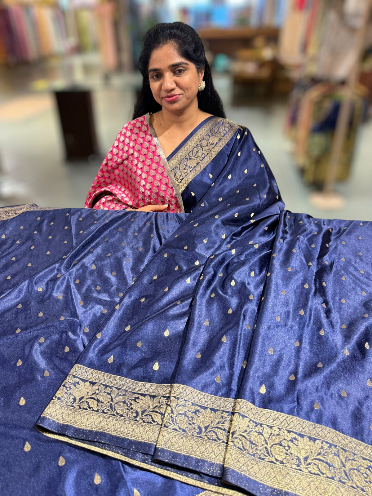 Navy Mashru Silk Saree