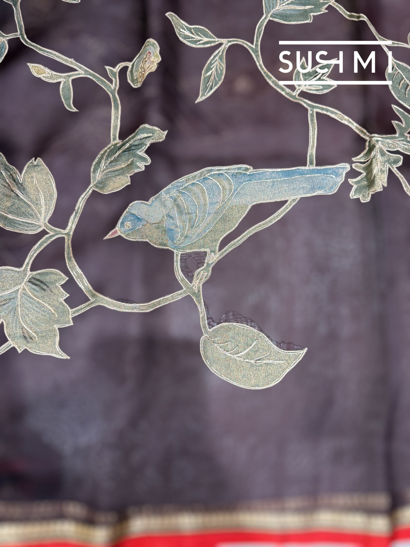 Brown Designer Organza with Tissue applique work : S62F092