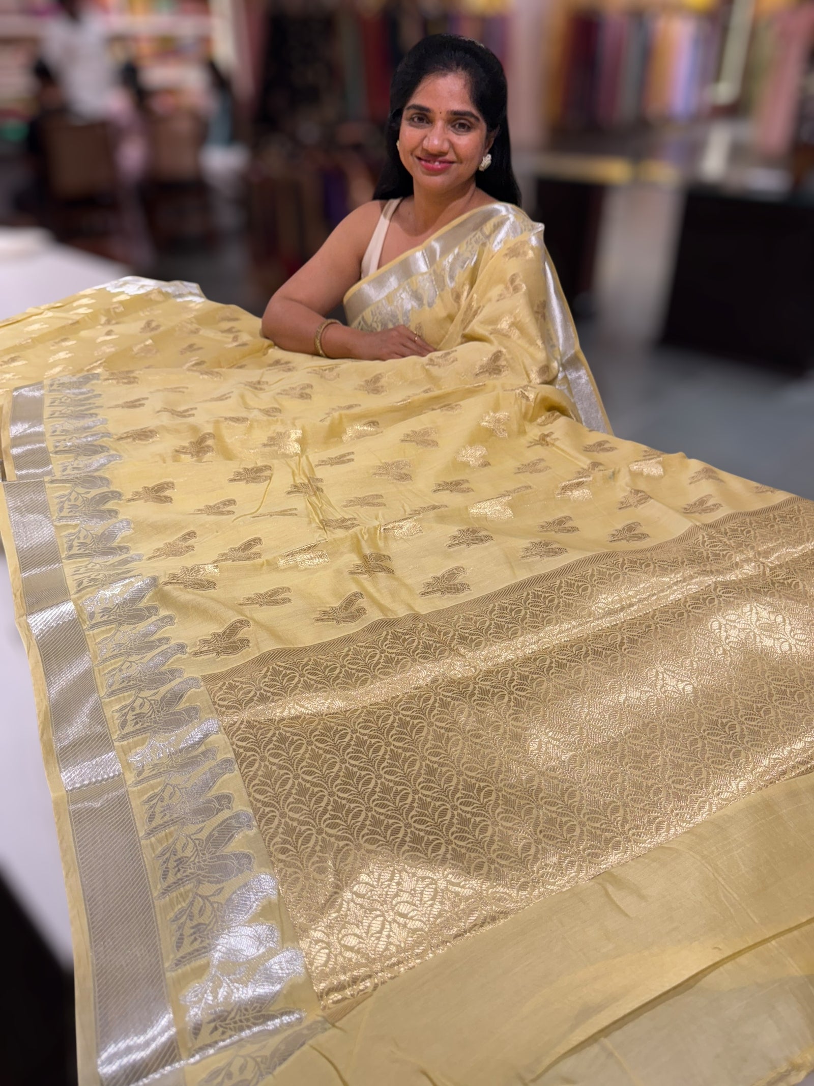 Pastel Yellow Banarasi Mul Silk Cotton Saree