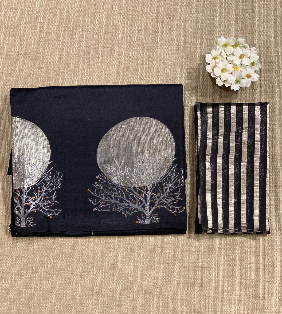 Black Banarasi Chiniya Silk with contemporary Borders