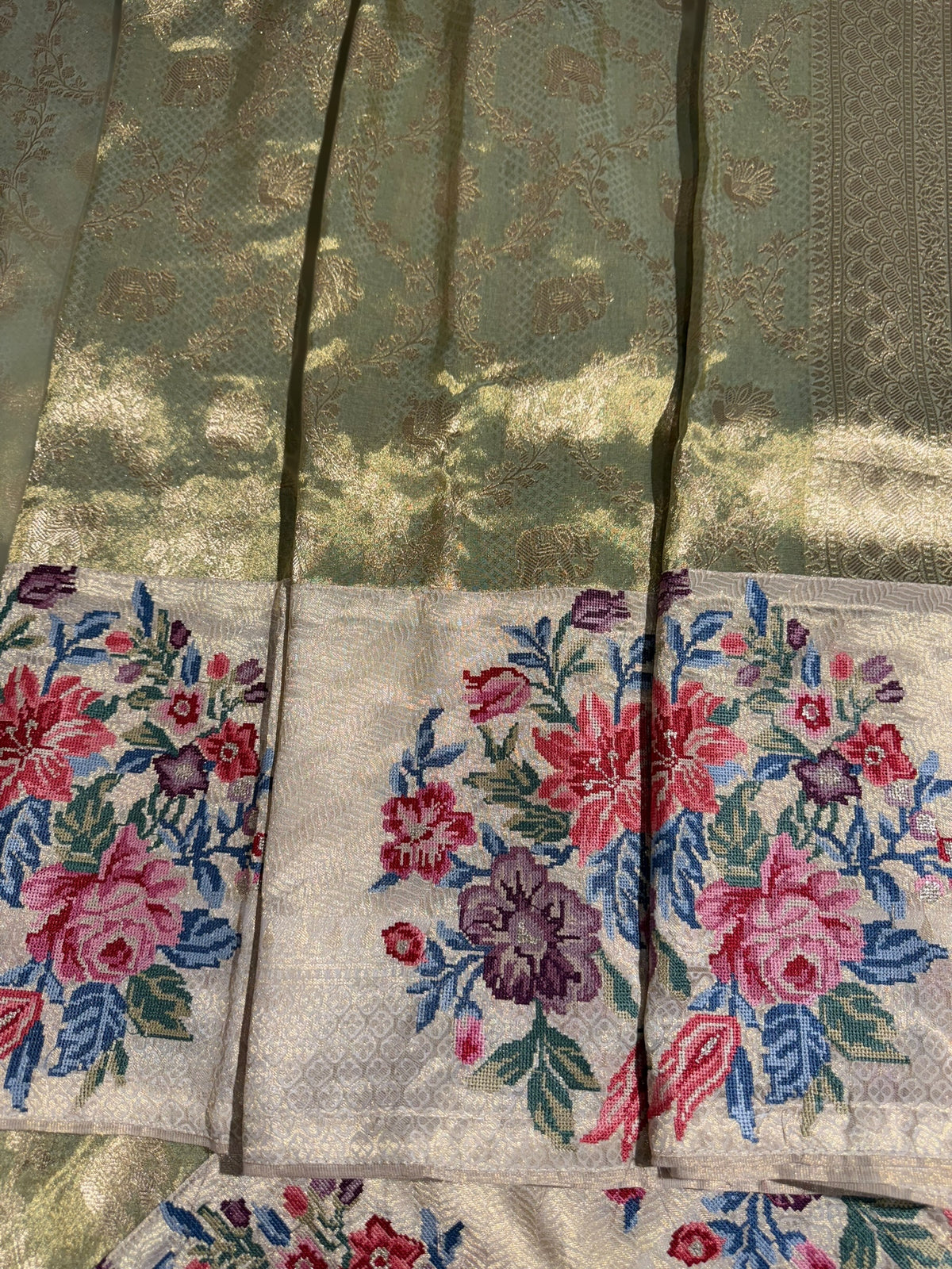 Mint Green Banarasi brocade with embroidery