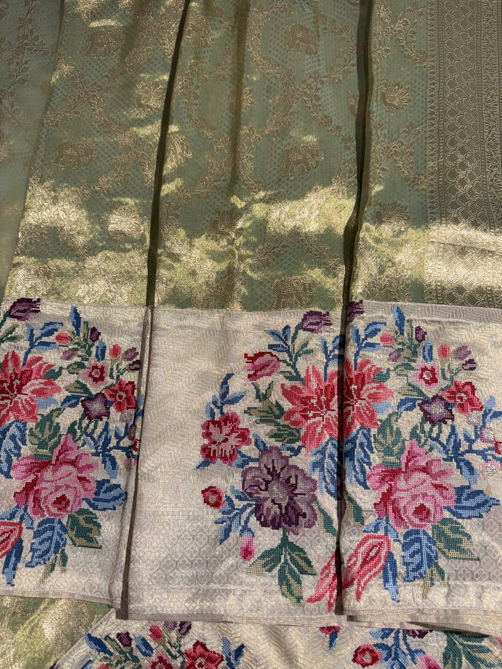 Mint Green Banarasi brocade with embroidery