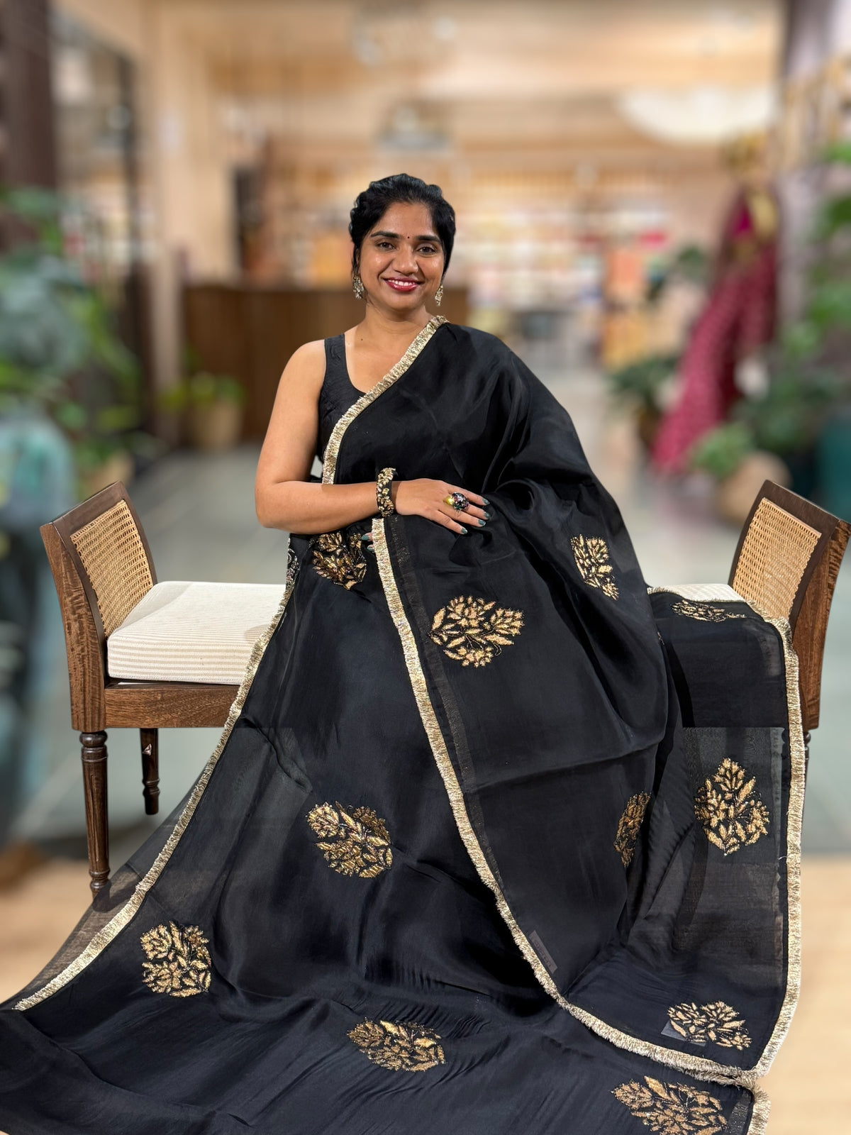 Black Organza Saree With Applique Work