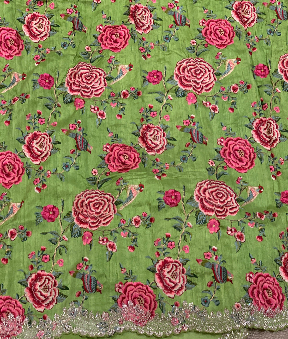 Apple Green Pure Organza Handwork Saree with heavy Designer Blouse