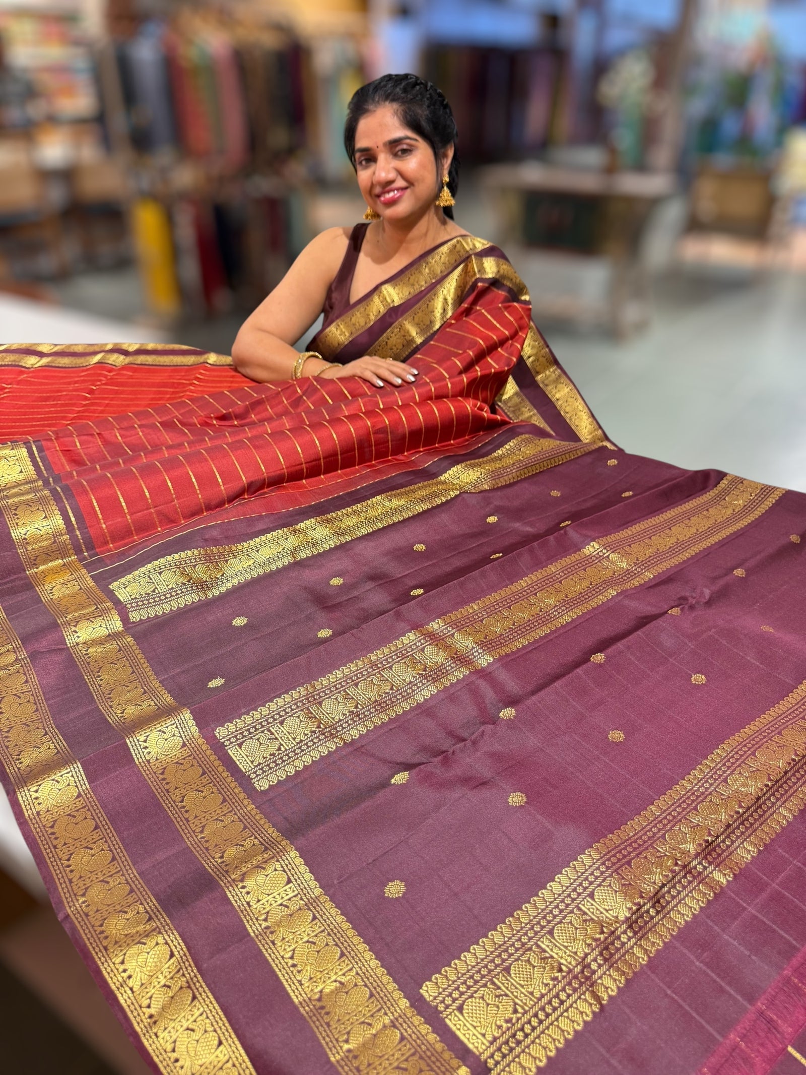 Dark Rust Orange & winish Brown Combo Kanchi Vintage Saree