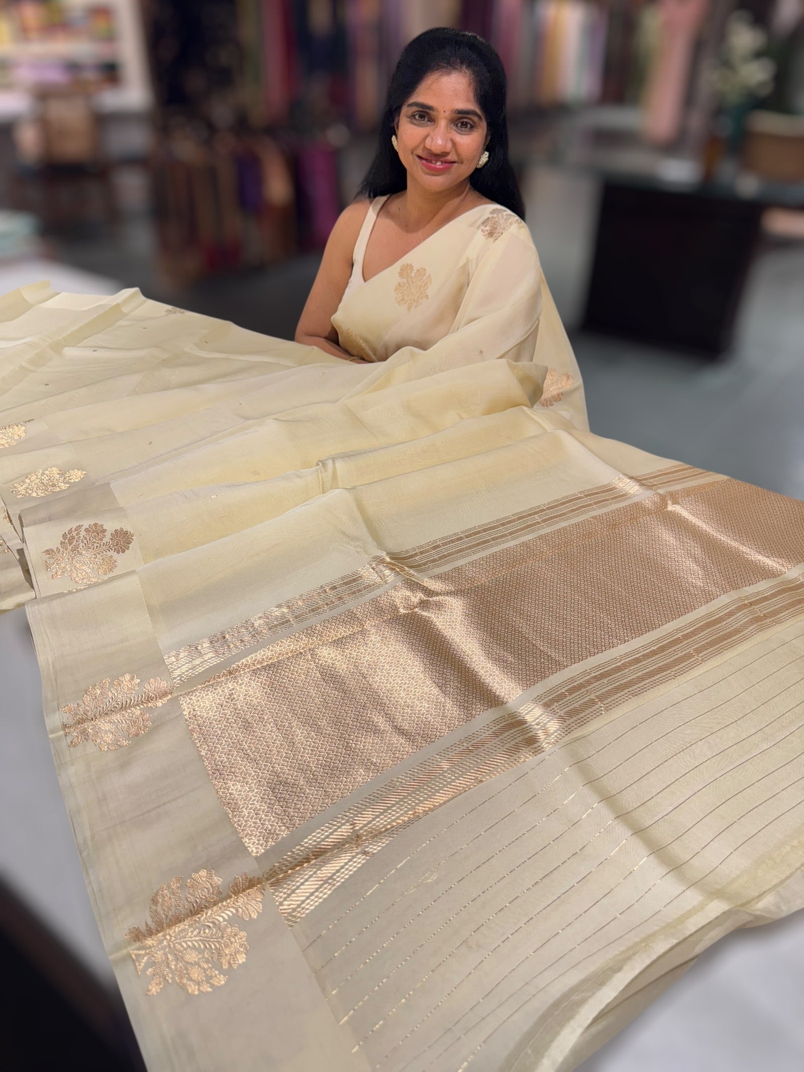 Pastel Yellow Tussar Kora Saree
