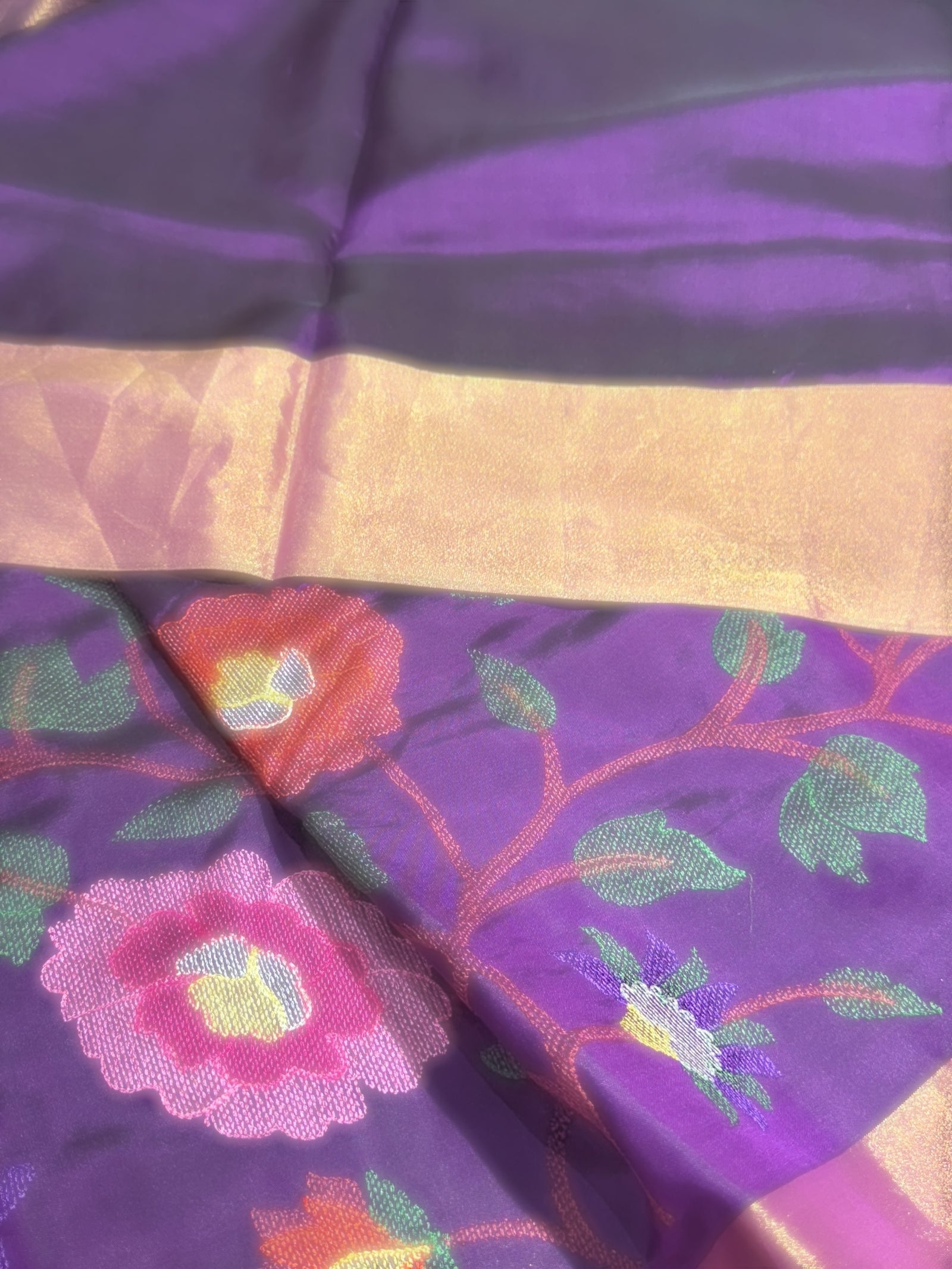 Brinjal Kanchi Soft Silk Saree with allover jamdani inspired embroidery
